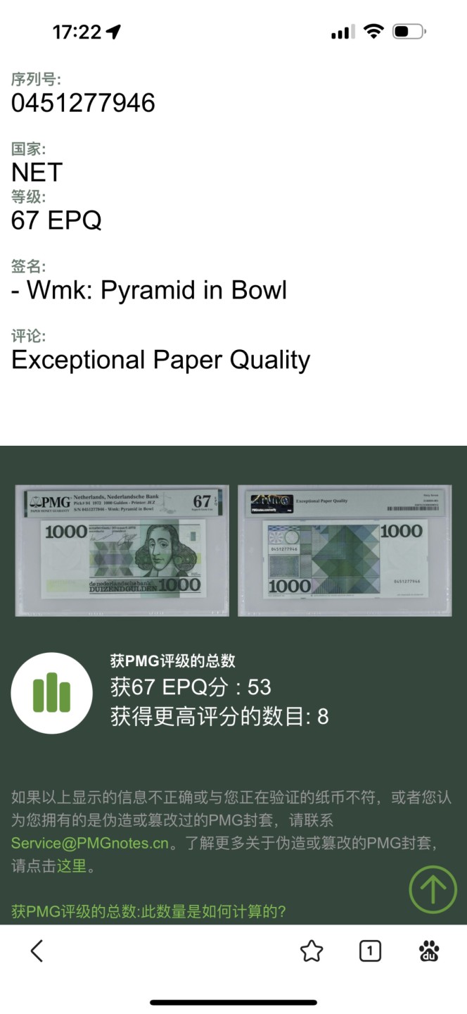 Chase Auction 第19期 - - 外钞、民国钞和人民币混合场！ 1972年荷兰1000盾，PMG67，哲学家斯宾诺莎！亚军分，更高分数仅有8张！