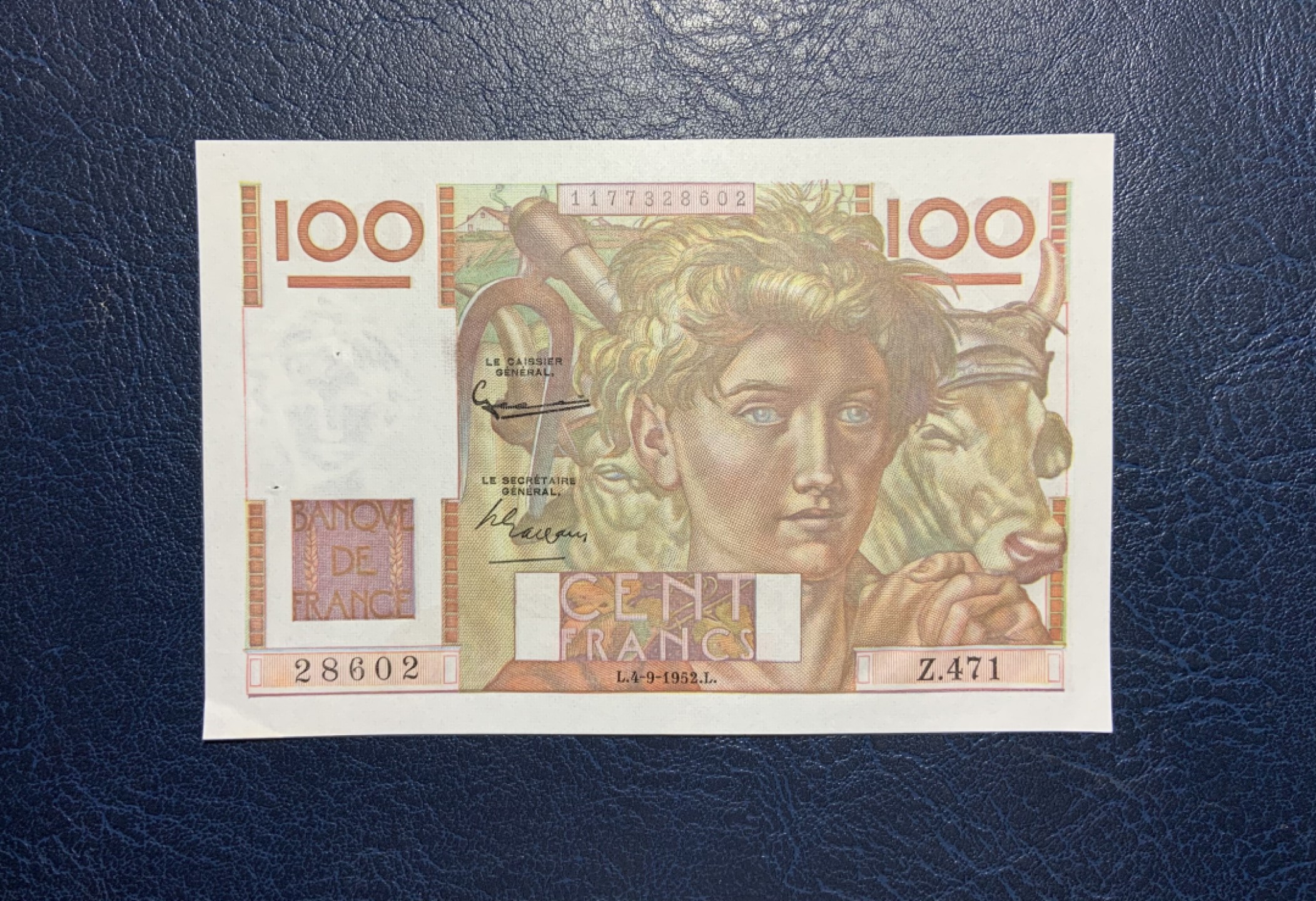 收藏联盟Quantum Auction 第241期拍卖  法国1952年100法郎 品相UNC- 有针孔
