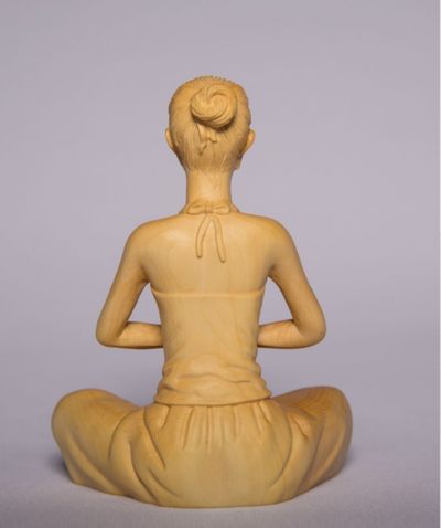 《祈祷》黄杨木雕工艺品摆件瑜伽少女人物手把玩件木雕刻送礼精品