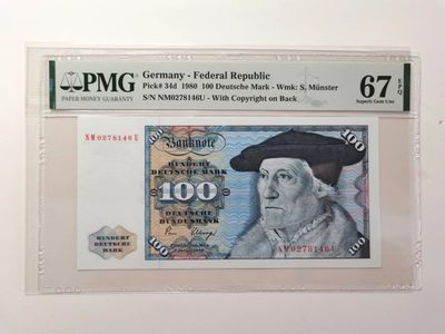 外钞荟萃x民国风云专场 - PMG67西德100马克1980年