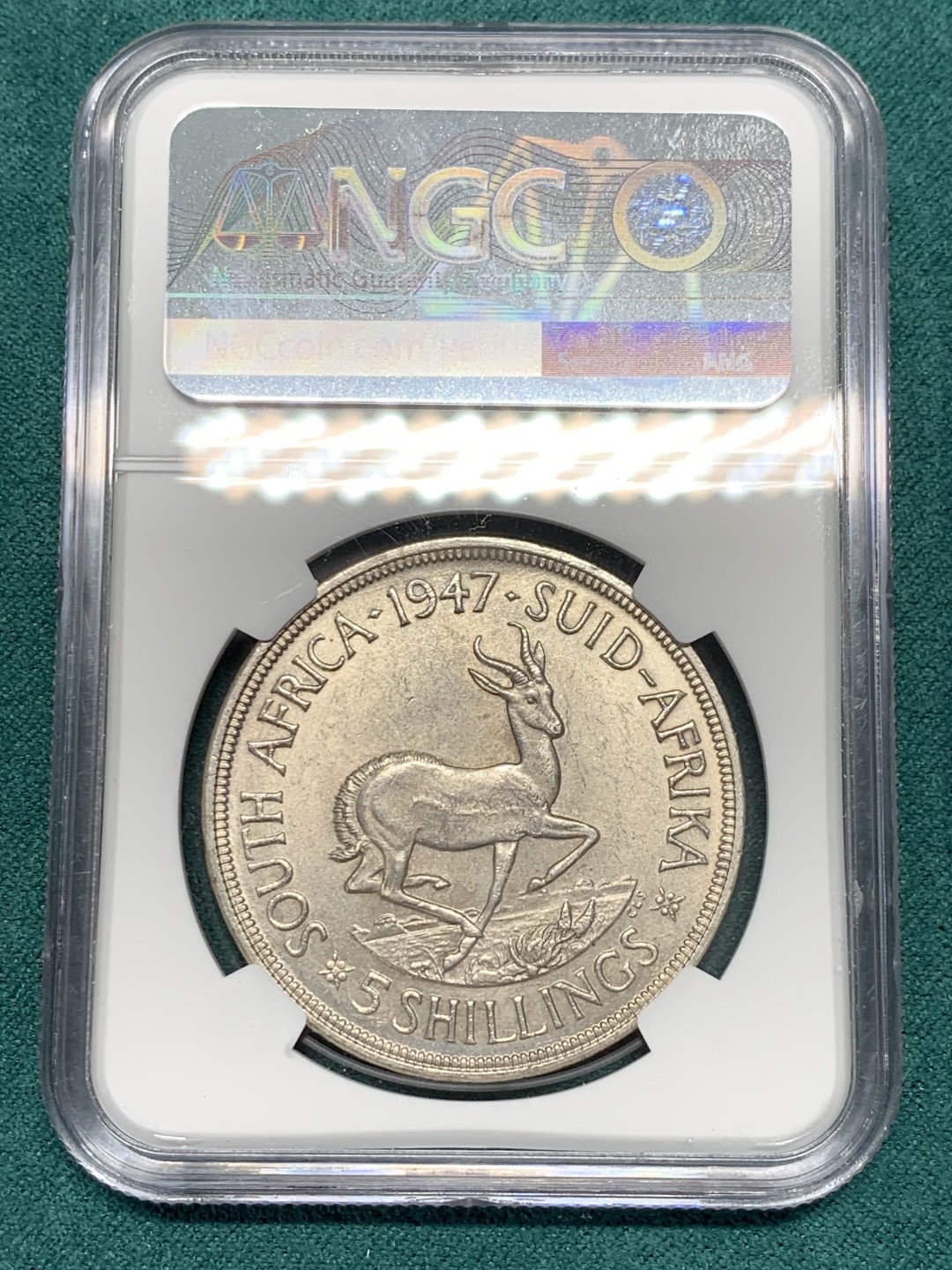 《竞宝斋》第146场-周日，周一 2场 (全场包邮) NGC-MS62 南非1947年 乔六5先令高银大银币 低评