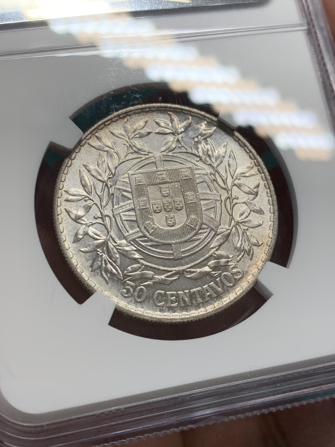 《竞宝斋》第146场-周日，周一 2场 (全场包邮) NGC-MS63 葡萄牙1916年 自由女神半圆 50分银币 顶级曝光品相