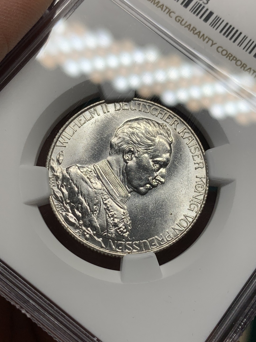 《竞宝斋》第146场-周日，周一 2场 (全场包邮) NGC-MS62 德国 1913年 2马克 银币 普鲁士 威廉二世军装版银币 光泽强烈