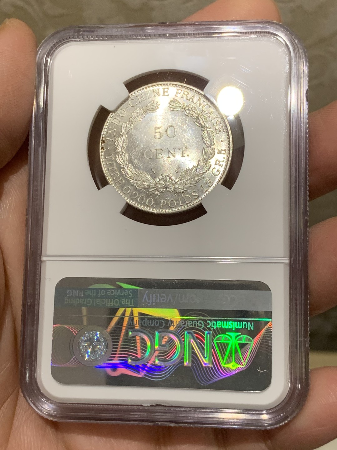 《竞宝斋》第146场-周日，周一 2场 (全场包邮) NGC MS61 1936年法属印支坐洋50分 银币 暴光品质 低评