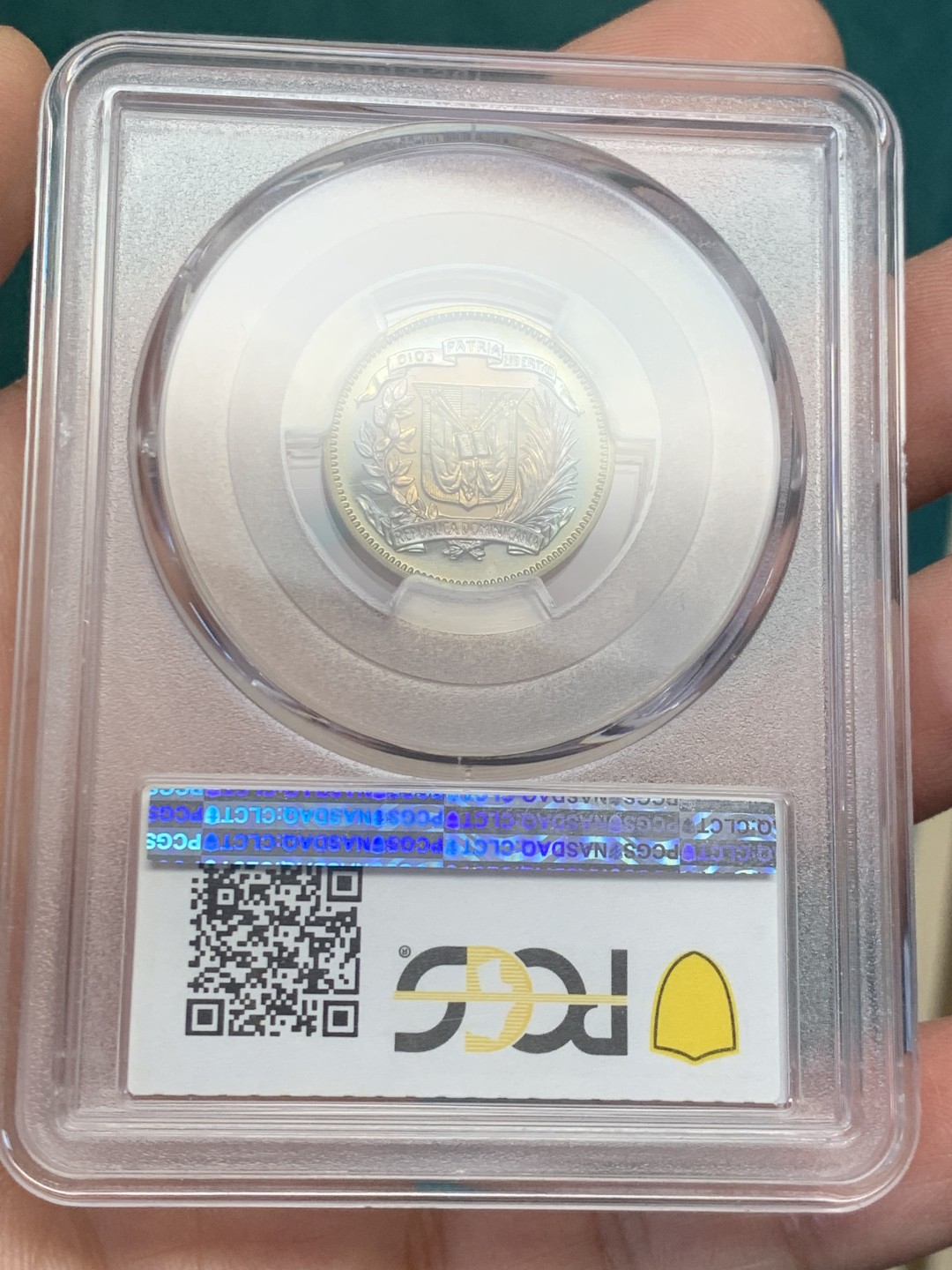 《竞宝斋》第146场-周日，周一 2场 (全场包邮) PCGS评级PR66，1974年多米尼加精制5分铜镍币，铸量仅500，稀见精制版流通币，经典印第安少女设计，五彩包浆未养护原状态