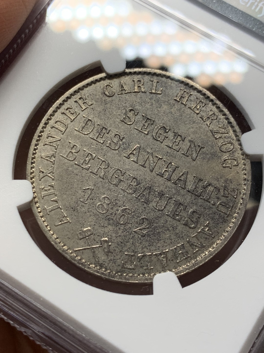 《竞宝斋》第146场-周日，周一 2场 (全场包邮) NGC-UNC 德国安哈尔特1862年小熊爬墙1泰勒银币