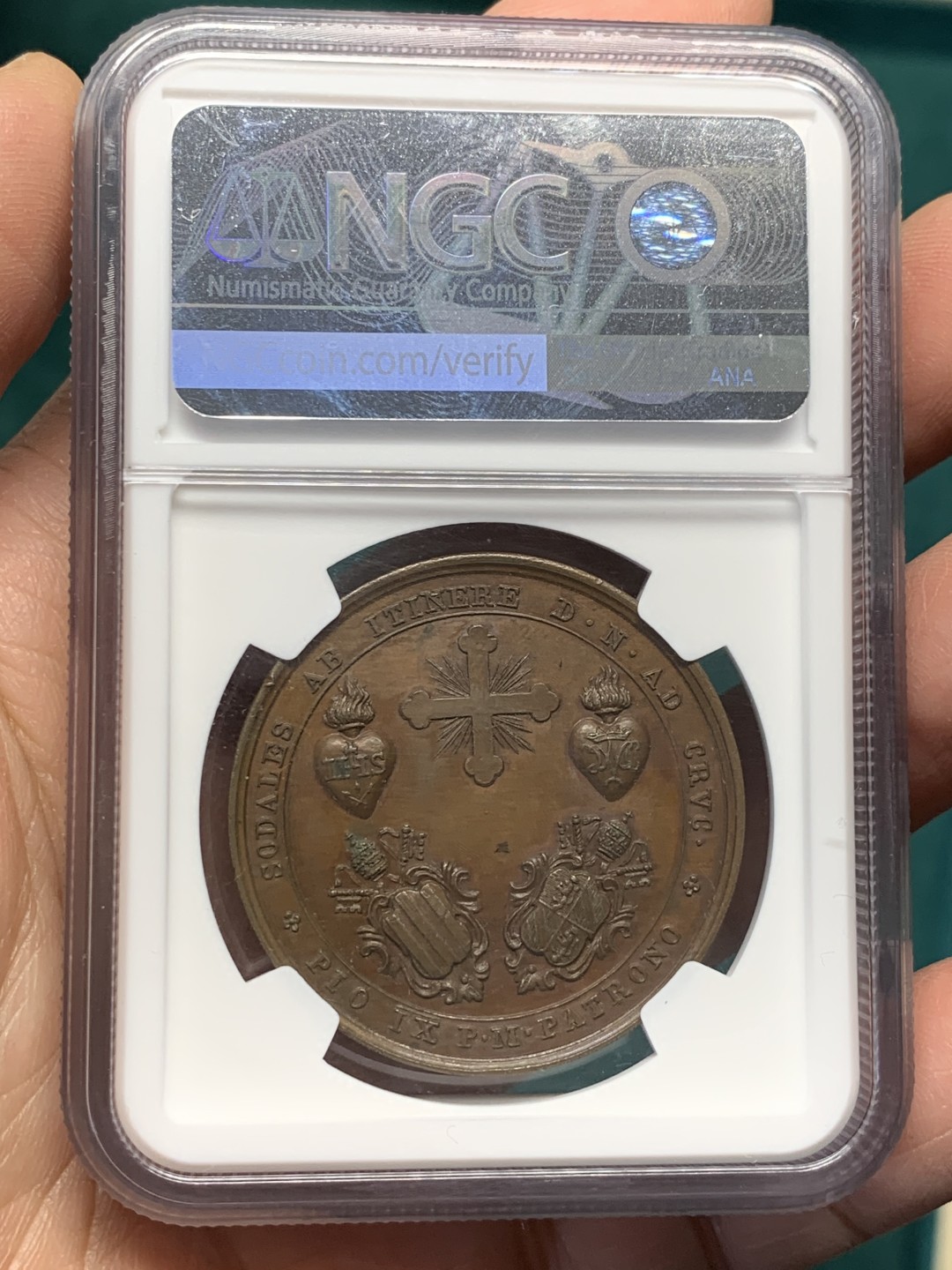 《竞宝斋》第146场-周日，周一 2场 (全场包邮) NGC MS63 1851年梵蒂冈高浮雕精美铜章 稀少 难得品相状态一流 加厚盒装