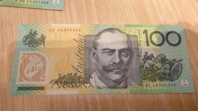 【世界钱币收藏】精选微拍第57期暨2023年第四期 裸钞专场 2014年澳大利亚100元 全新绝品豹子号444