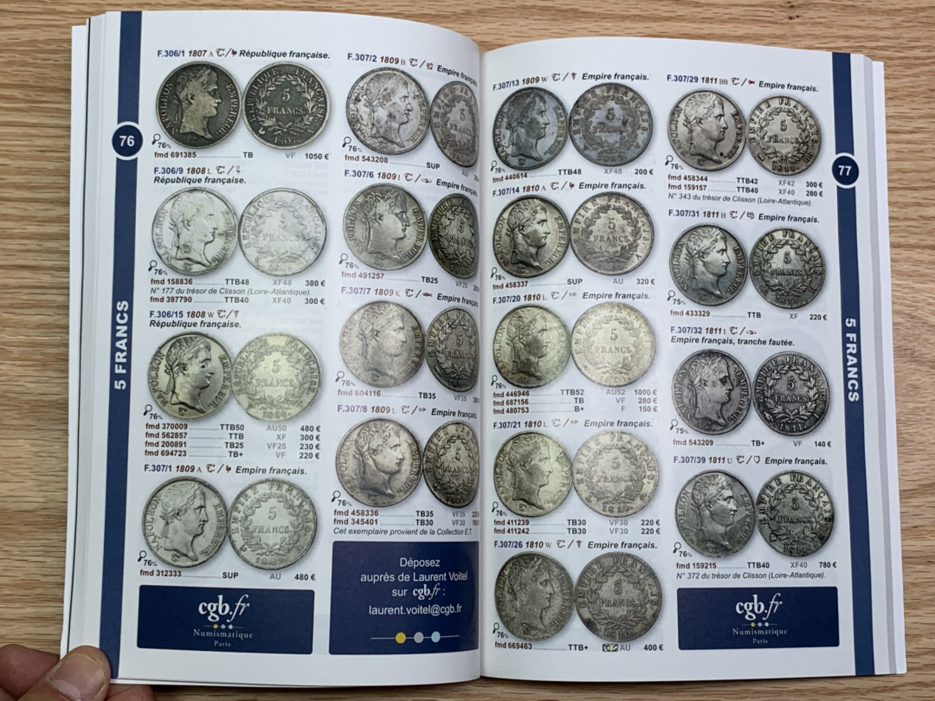 《竞宝斋》第146场-周日，周一 2场 (全场包邮) 法国 历代硬币价格图录（1798-2001年）244页精美印刷