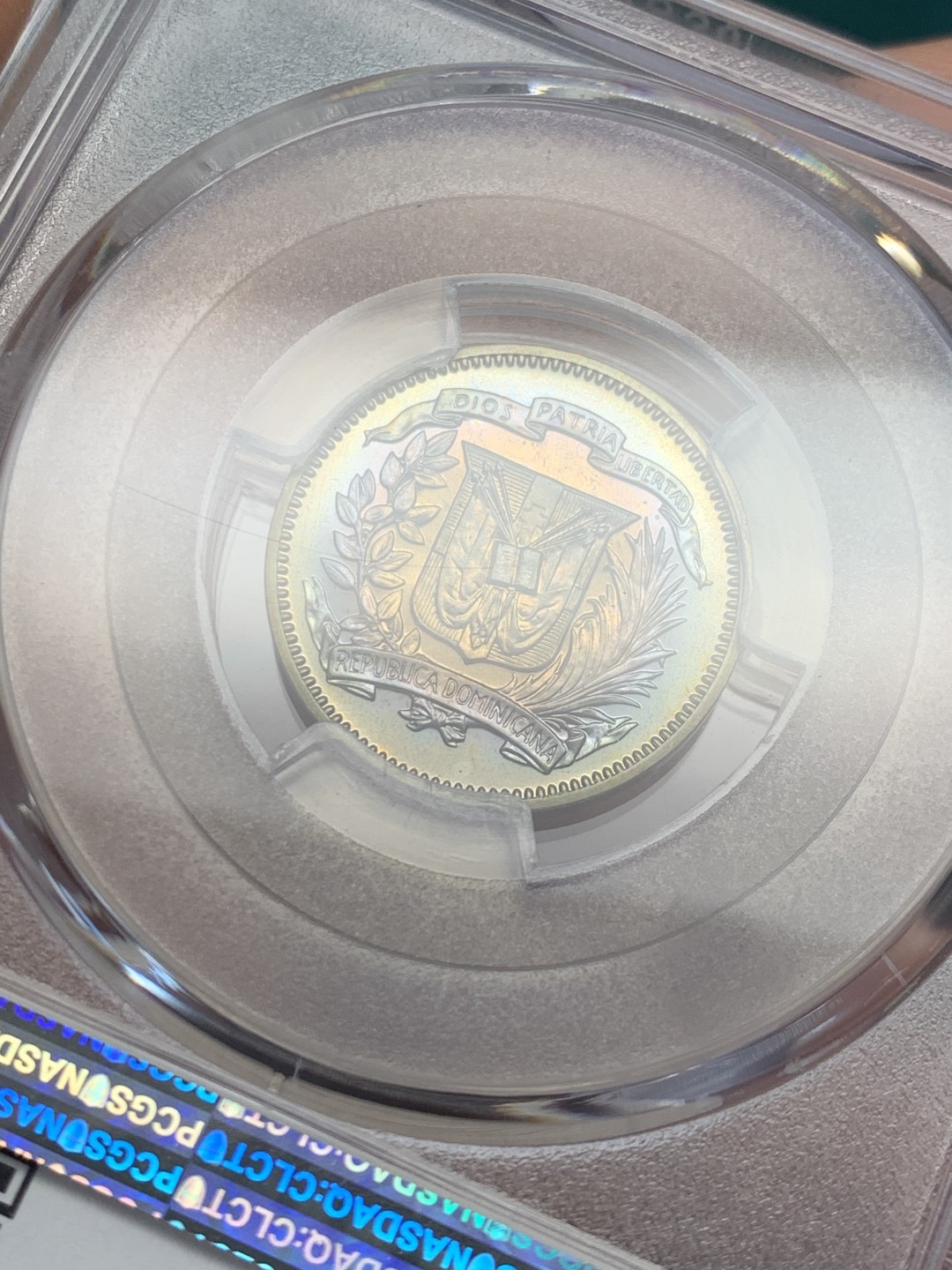 《竞宝斋》第146场-周日，周一 2场 (全场包邮) PCGS评级PR66，1974年多米尼加精制5分铜镍币，铸量仅500，稀见精制版流通币，经典印第安少女设计，五彩包浆未养护原状态