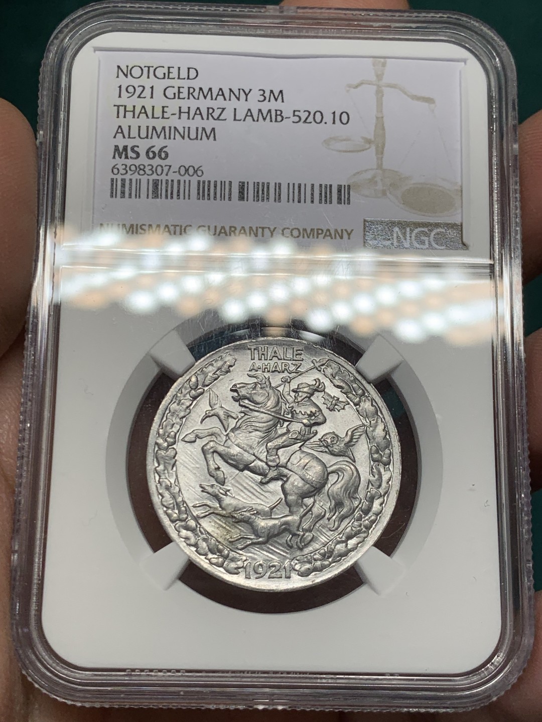 《竞宝斋》第146场-周日，周一 2场 (全场包邮) NGC-MS66 德紧1921年3马克猎人 亚军分 冠军仅4枚 收藏良机