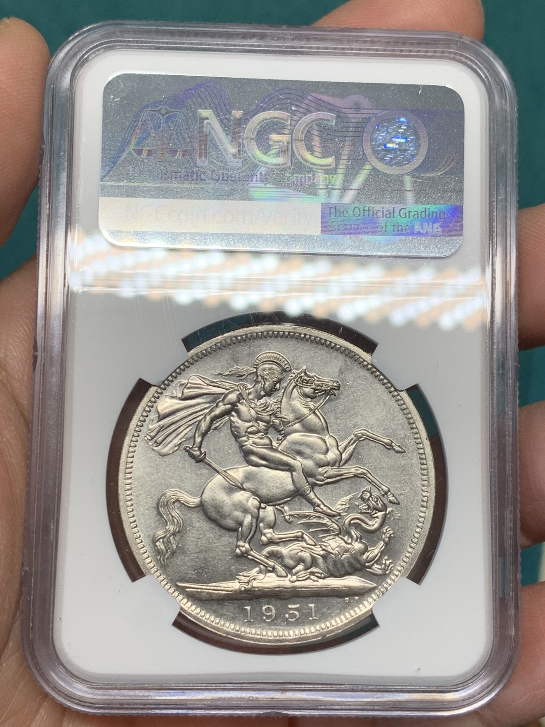 《竞宝斋》第146场-周日，周一 2场 (全场包邮) NGC-UNC 英国1951年乔治六世镍马剑克朗