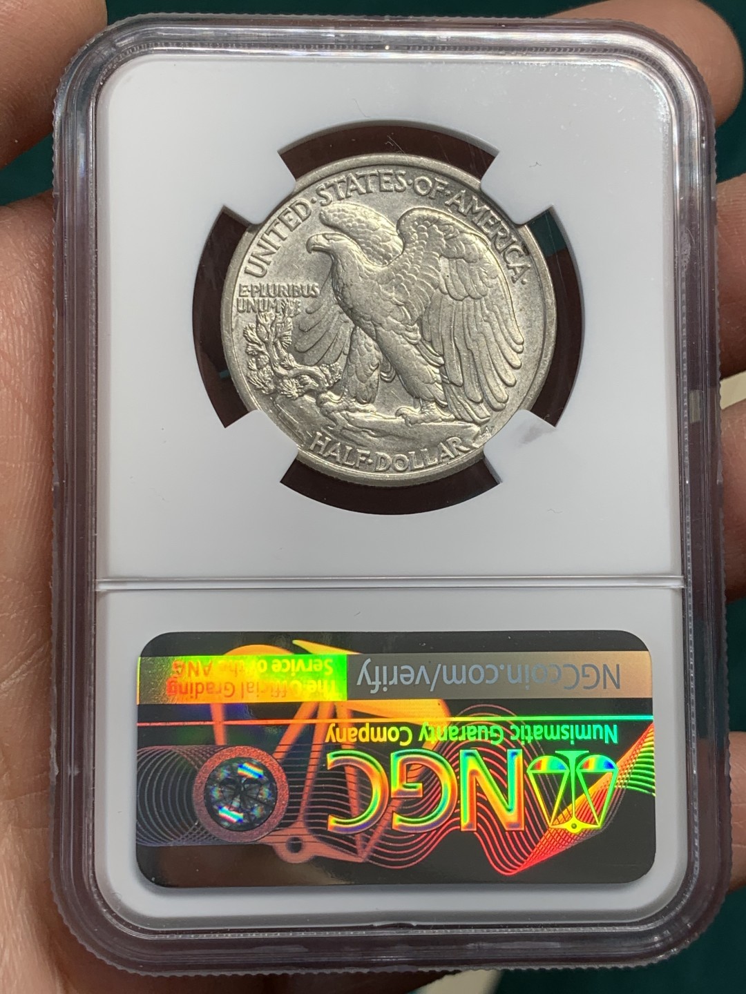 《竞宝斋》第146场-周日，周一 2场 (全场包邮) NGC-AU58 美国1943年 行走女神半圆 原光银币