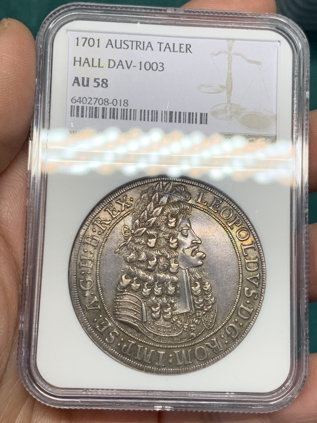 《竞宝斋》第146场-周日，周一 2场 (全场包邮) NGC AU58 神圣罗马帝国 利奥波德一世  1701年 猪嘴泰勒 大银币 热门大波浪 原味包浆 细节好