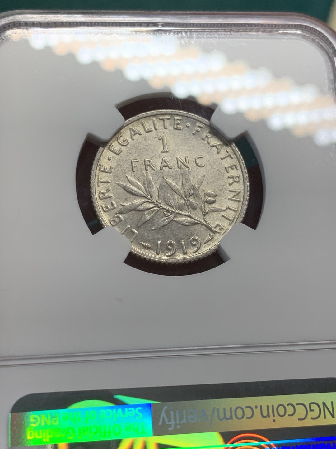 《竞宝斋》第146场-周日，周一 2场 (全场包邮) NGC-MS63 法国1919年 播种女神1法郎银币 顶级好品