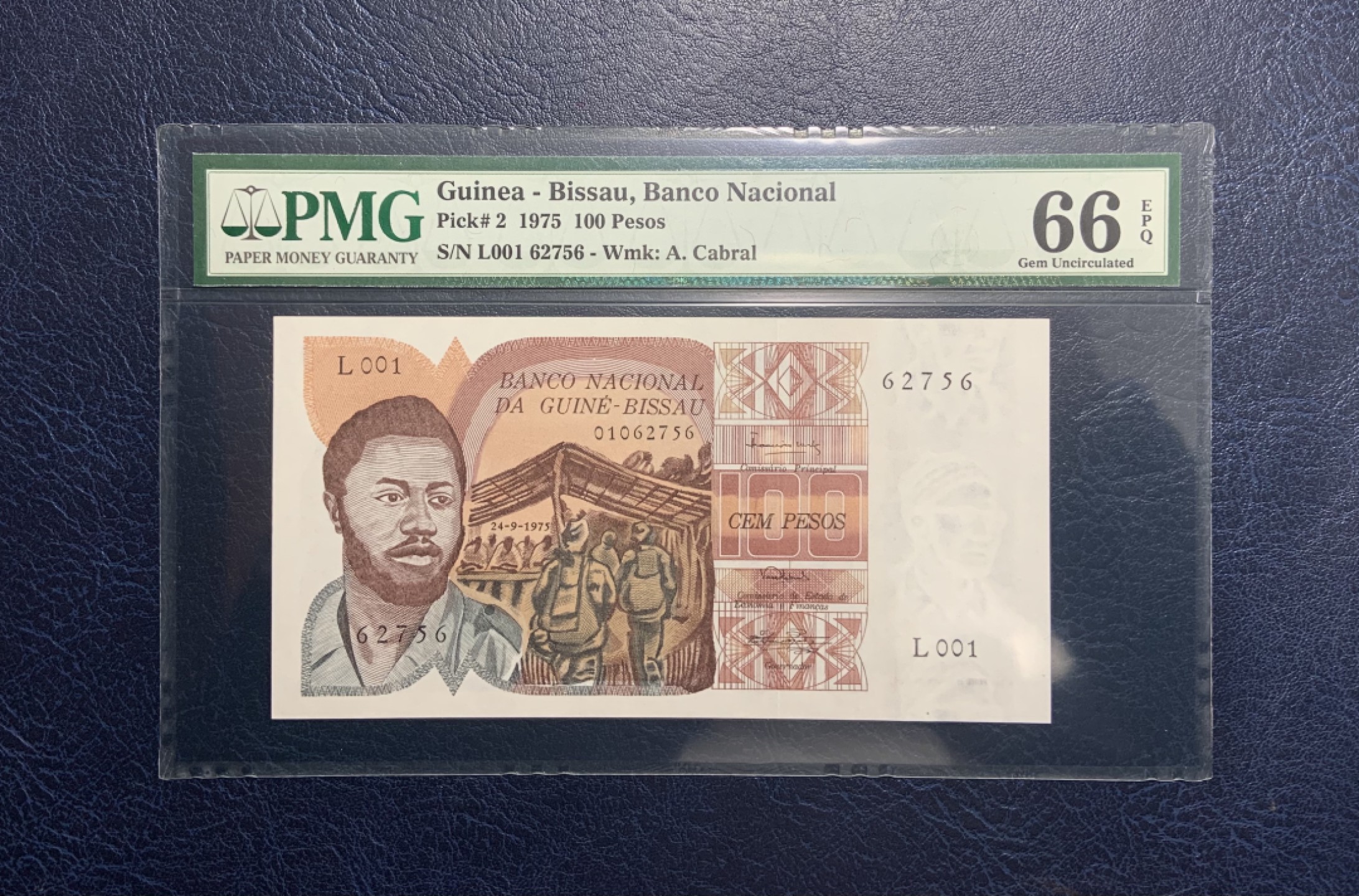 收藏联盟Quantum Auction 第242期拍卖  几内亚比绍1973年100比索 PMG66 法属风格 号码无4