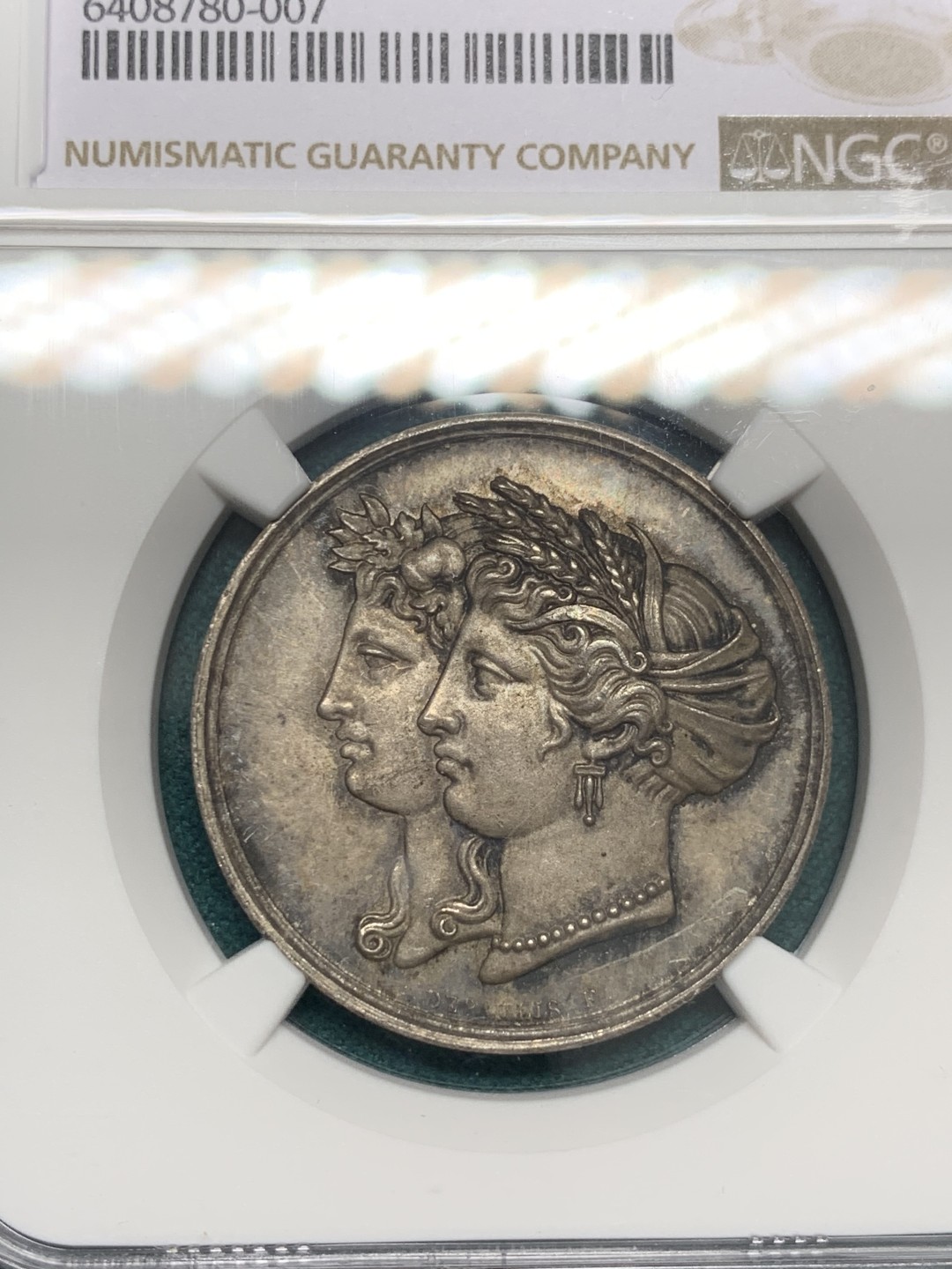 《竞宝斋》第146场-周日，周一 2场 (全场包邮) NGC-MS64 法国1819年 瑟涅河谷物女神 JETON 银制 高浮雕 顶极品相