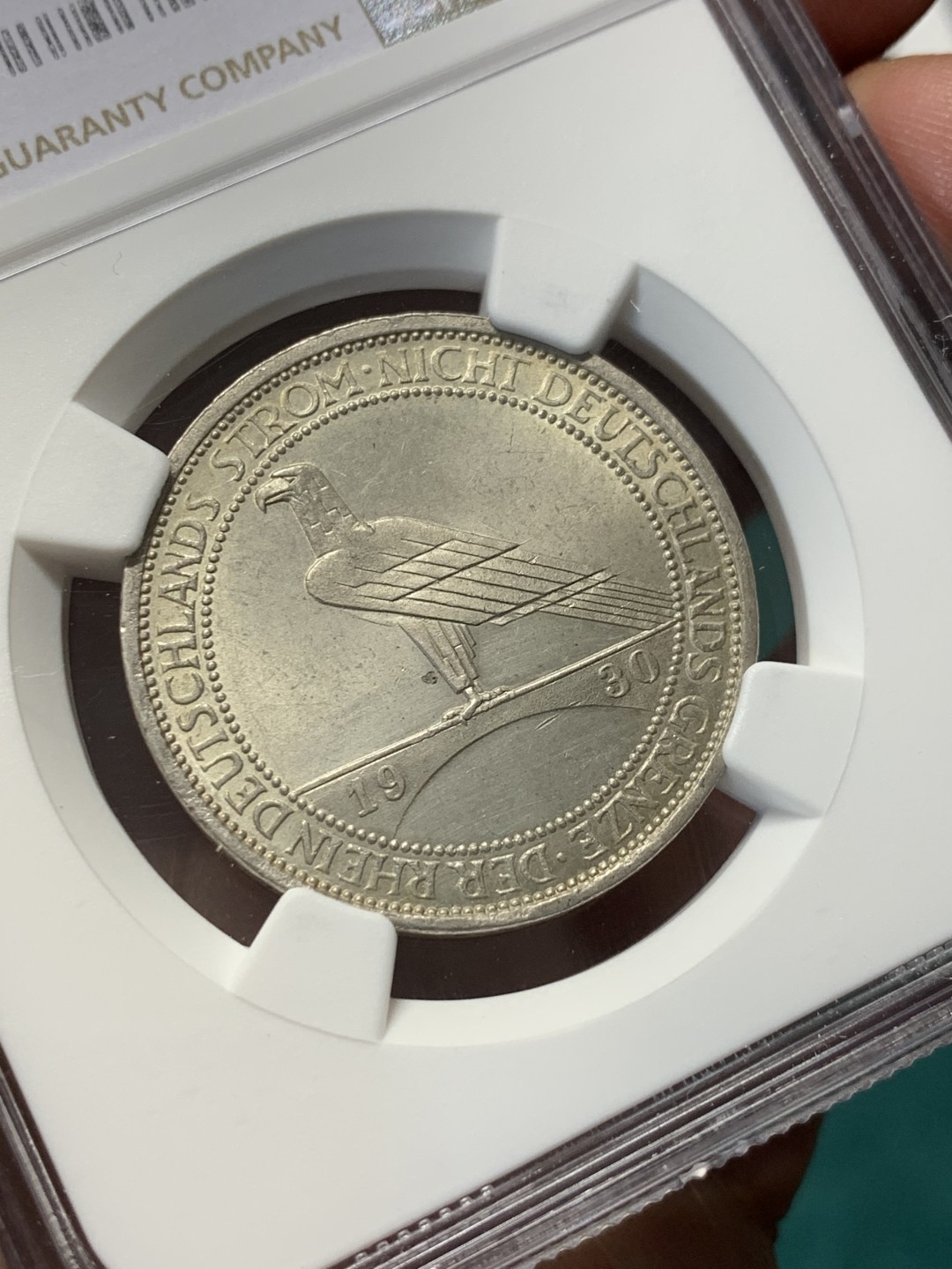 《竞宝斋》第146场-周日，周一 2场 (全场包邮) NGC-MS62 魏玛德国1930年莱茵解放 鹰桥3马克纪念银币 略低评