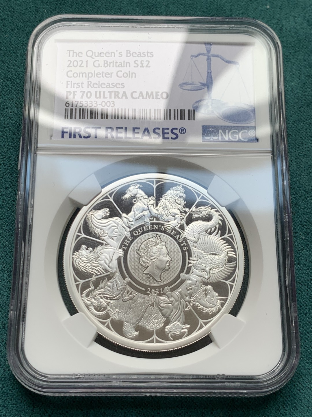 《竞宝斋》第146场-周日，周一 2场 (全场包邮) NGC-PF 70UC 英国 2021 满分蓝标稀少 2镑银币女王神兽十合一 热门品种 盒证齐全