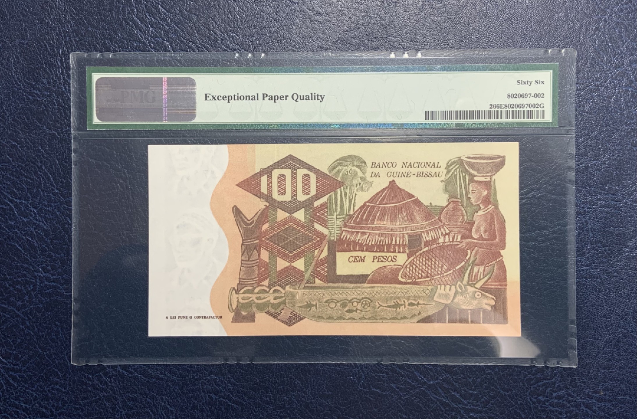 收藏联盟Quantum Auction 第242期拍卖  几内亚比绍1973年100比索 PMG66 法属风格 号码无4