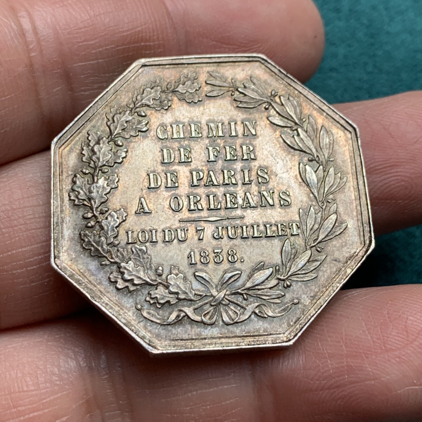 《竞宝斋》第146场-周日，周一 2场 (全场包邮) 法国 1838 工业女神 八角银质代币  丰饶角边铭 银标 23.7克 36.7mm 状态好 目测MS品质