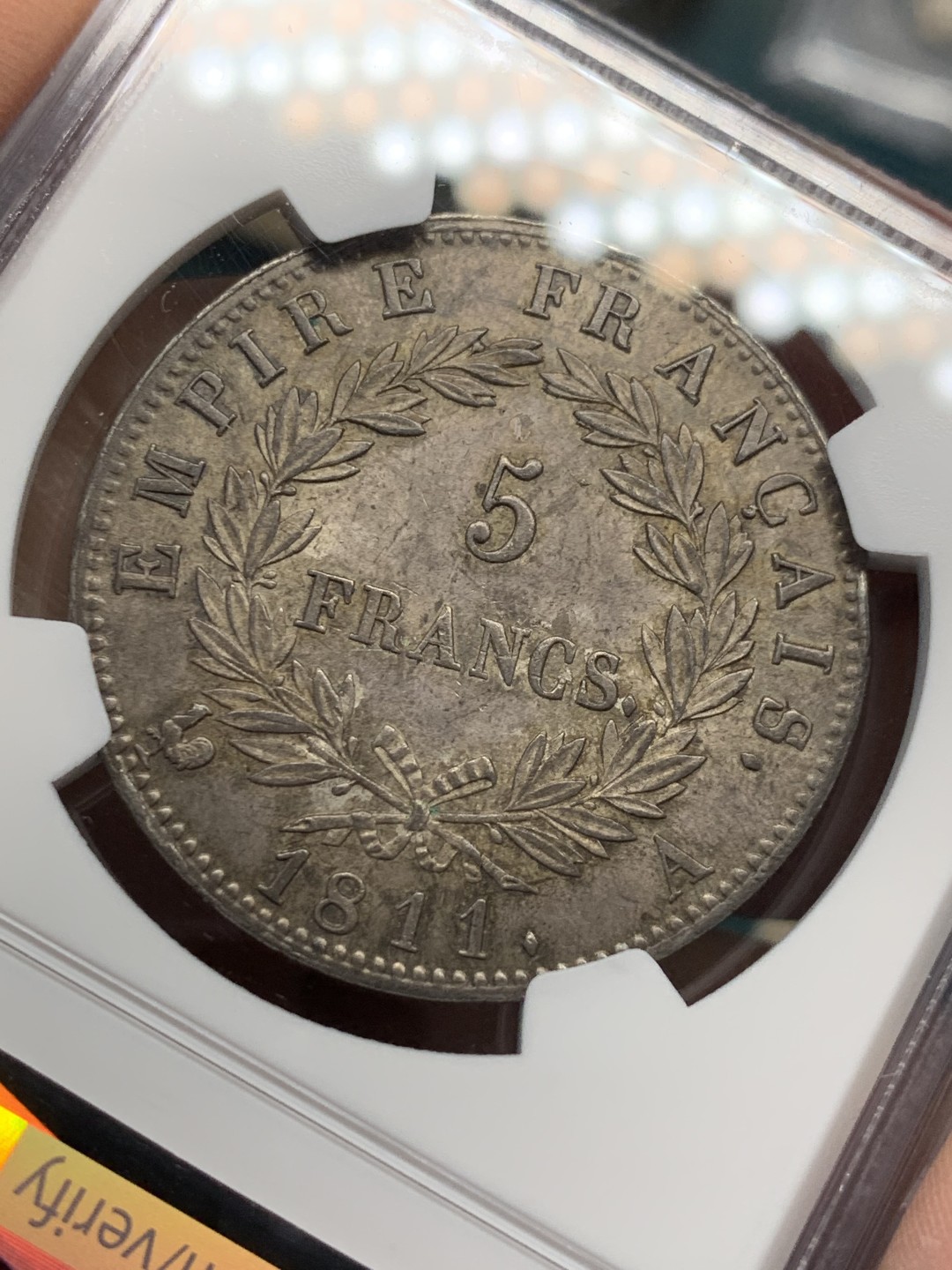《竞宝斋》第146场-周日，周一 2场 (全场包邮) NGC-AU58 法国1811年拿破仑一世5法郎银币 原味包浆 好味道