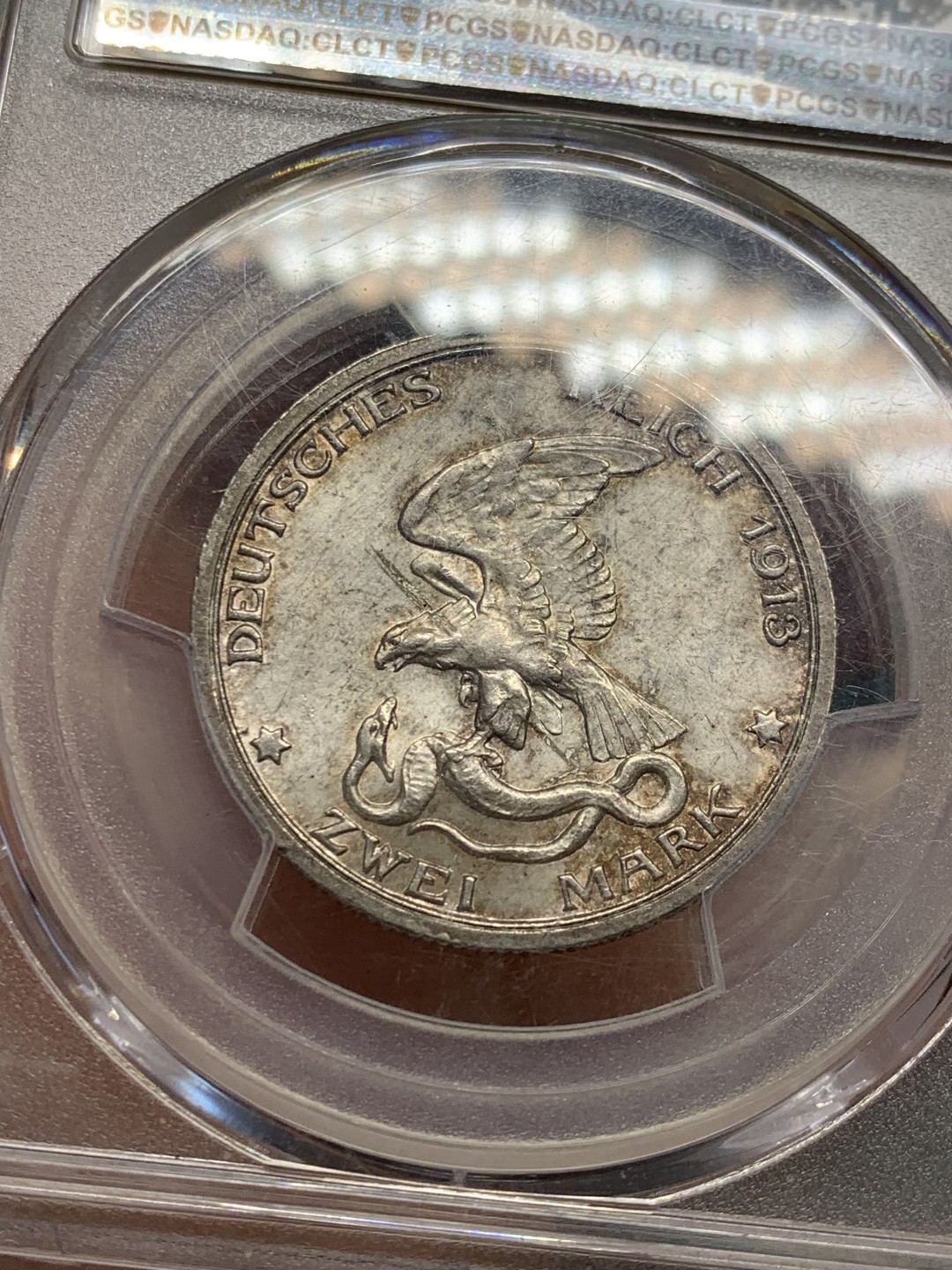 《竞宝斋》第146场-周日，周一 2场 (全场包邮) PCGS MS65 德国 德意志帝国 1913 普鲁士王国反法战争百年纪念2马克银币老包浆