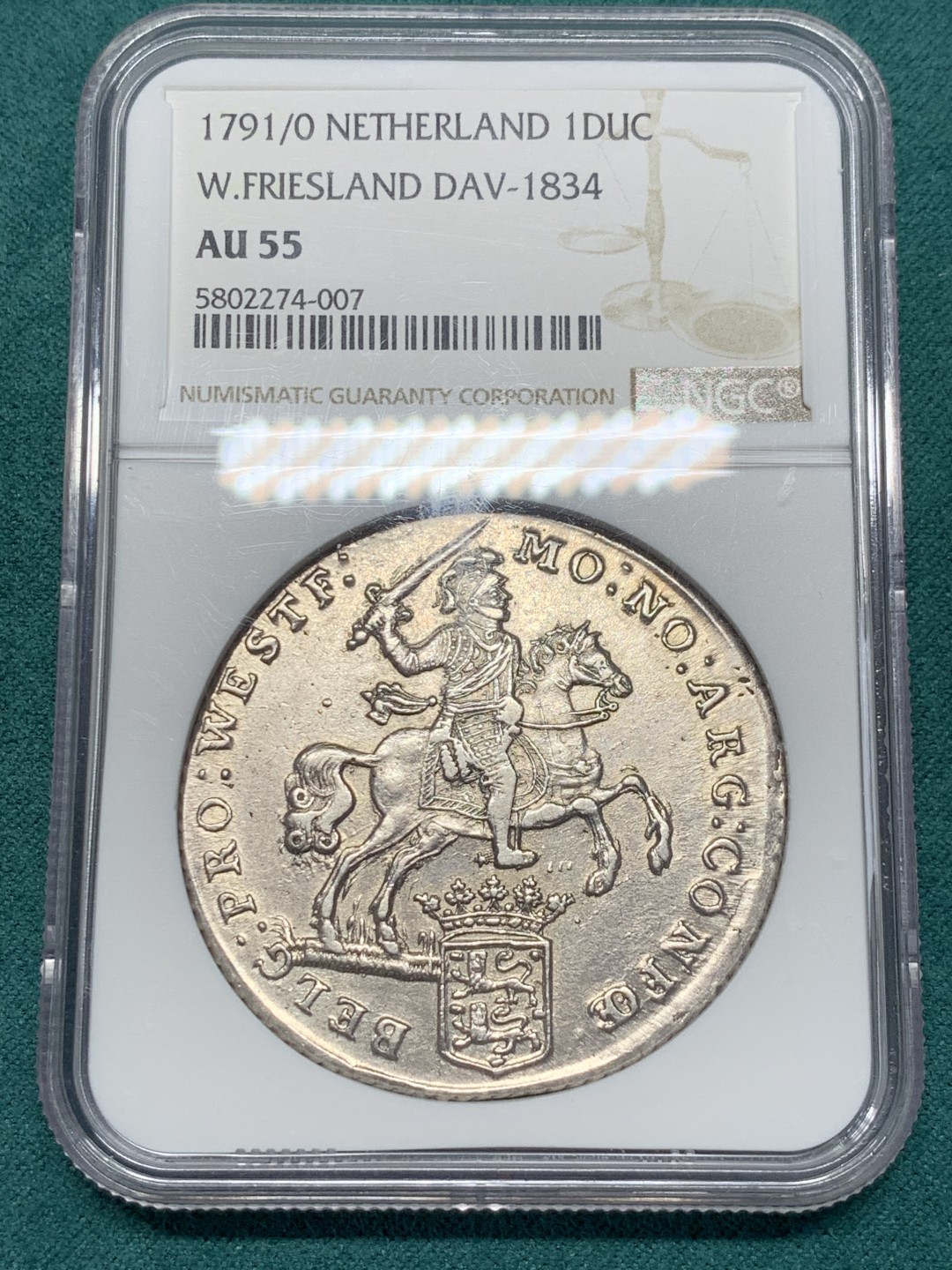 《竞宝斋》第146场-周日，周一 2场 (全场包邮) 1791/0 荷兰骑字版大马剑，NGC AU55JBZ100期同版同分，22年成交15800元，此枚深打银霜正反面状态都极好