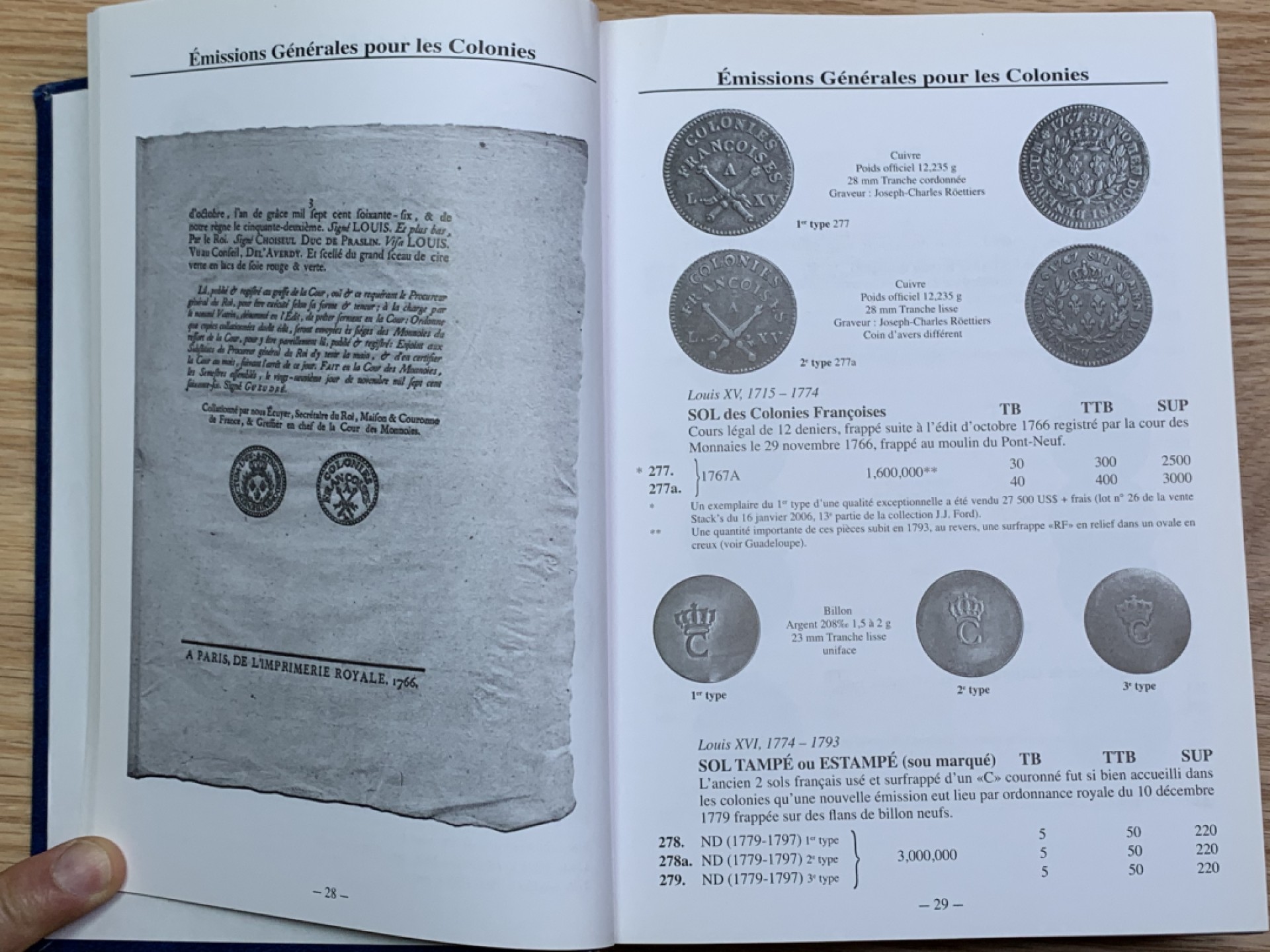 《竞宝斋》第146场-周日，周一 2场 (全场包邮) 市场少见 法国jetons 法国殖民地钱币目录/1498年--至今，736页，书尾有详细的英文对照索引，查询币非常方便 Monnaies et jetons des colonies françaises / Jean Lecompte