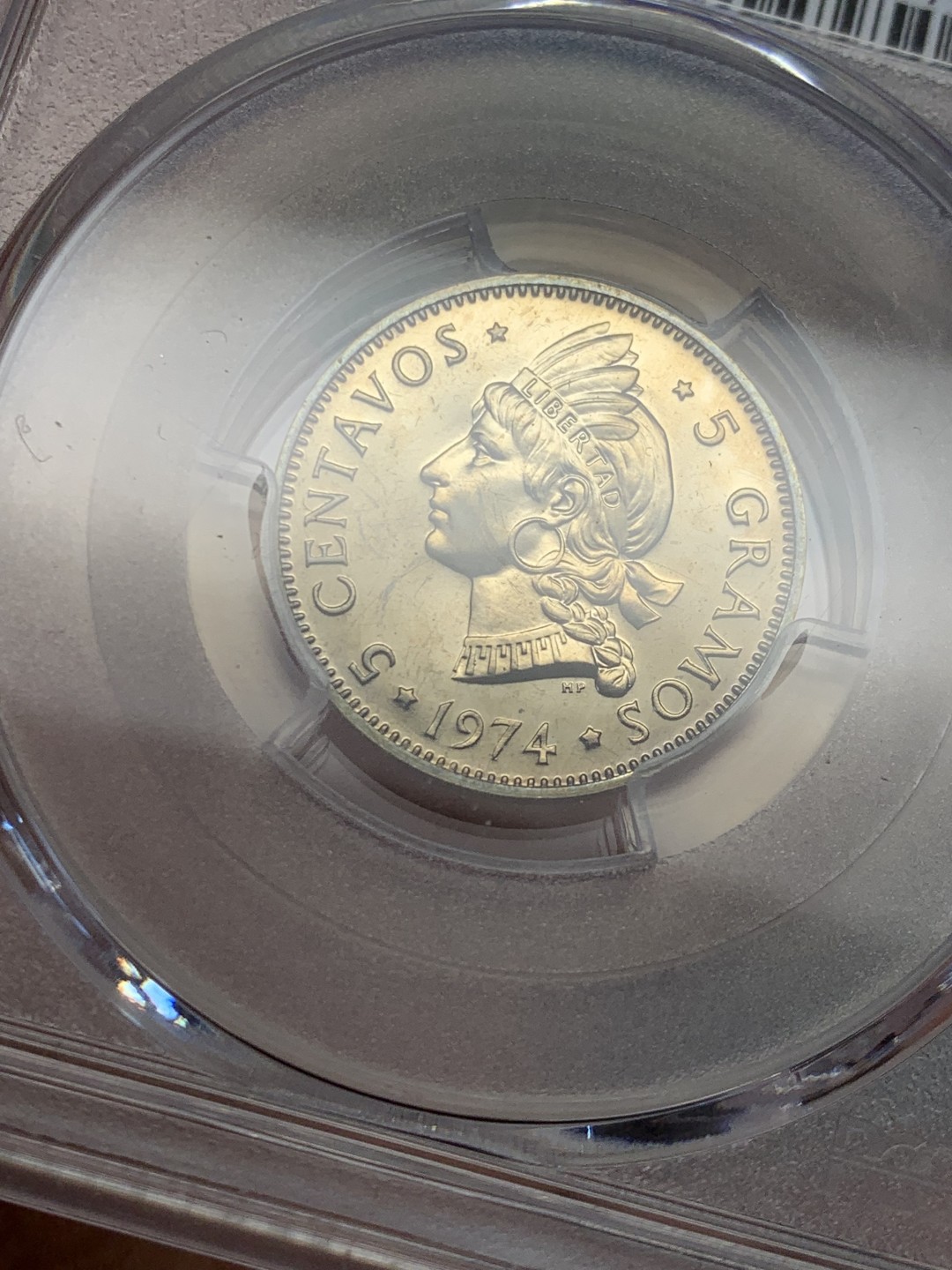 《竞宝斋》第146场-周日，周一 2场 (全场包邮) PCGS评级PR66，1974年多米尼加精制5分铜镍币，铸量仅500，稀见精制版流通币，经典印第安少女设计，五彩包浆未养护原状态