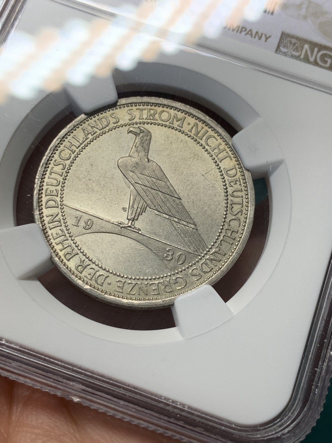 《竞宝斋》第146场-周日，周一 2场 (全场包邮) NGC-MS62 魏玛德国1930年莱茵解放 鹰桥3马克纪念银币 略低评