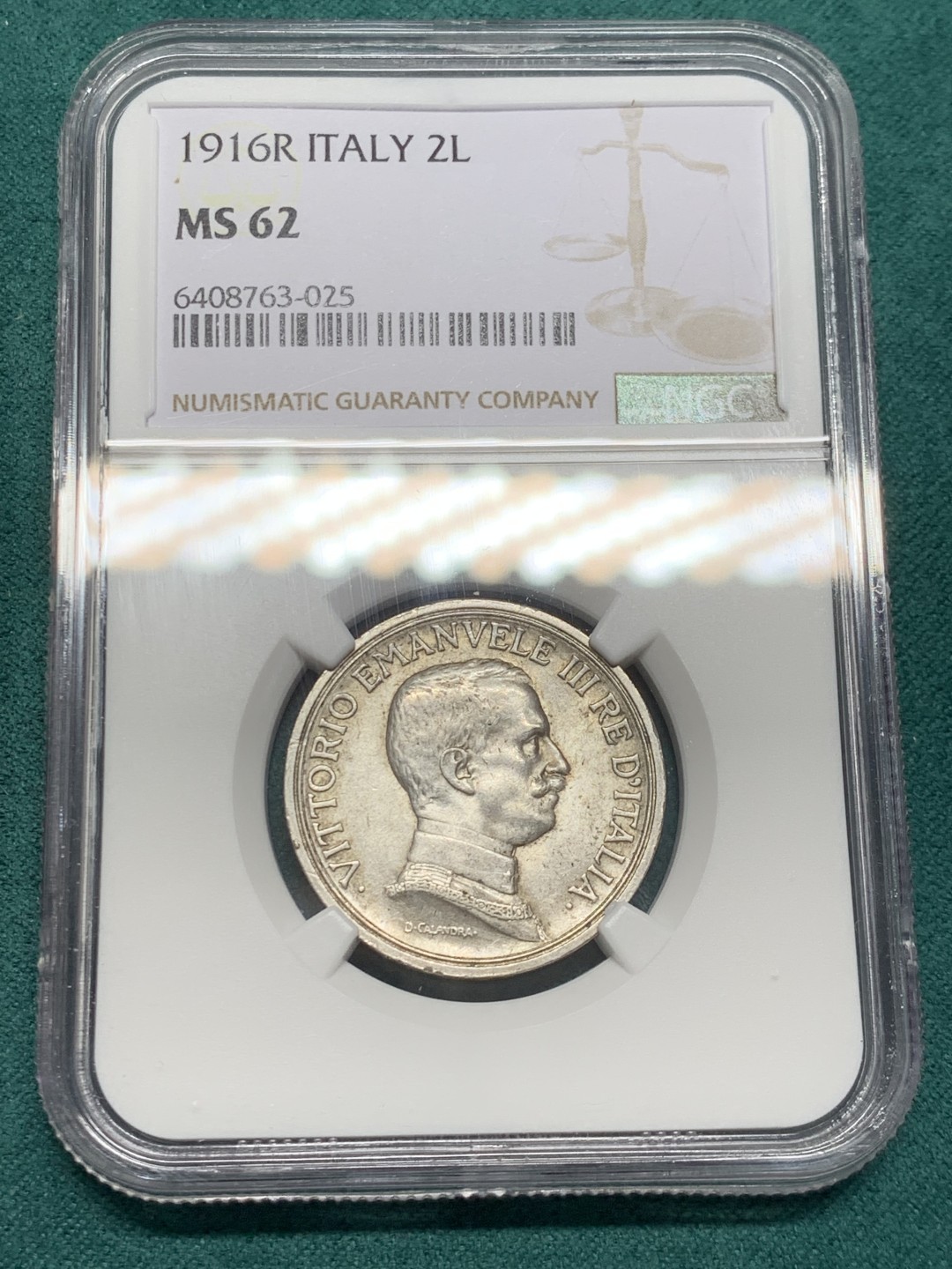 《竞宝斋》第146场-周日，周一 2场 (全场包邮) NGC-MS62 意大利1916年 胜利马车 2里拉银币 原光好品