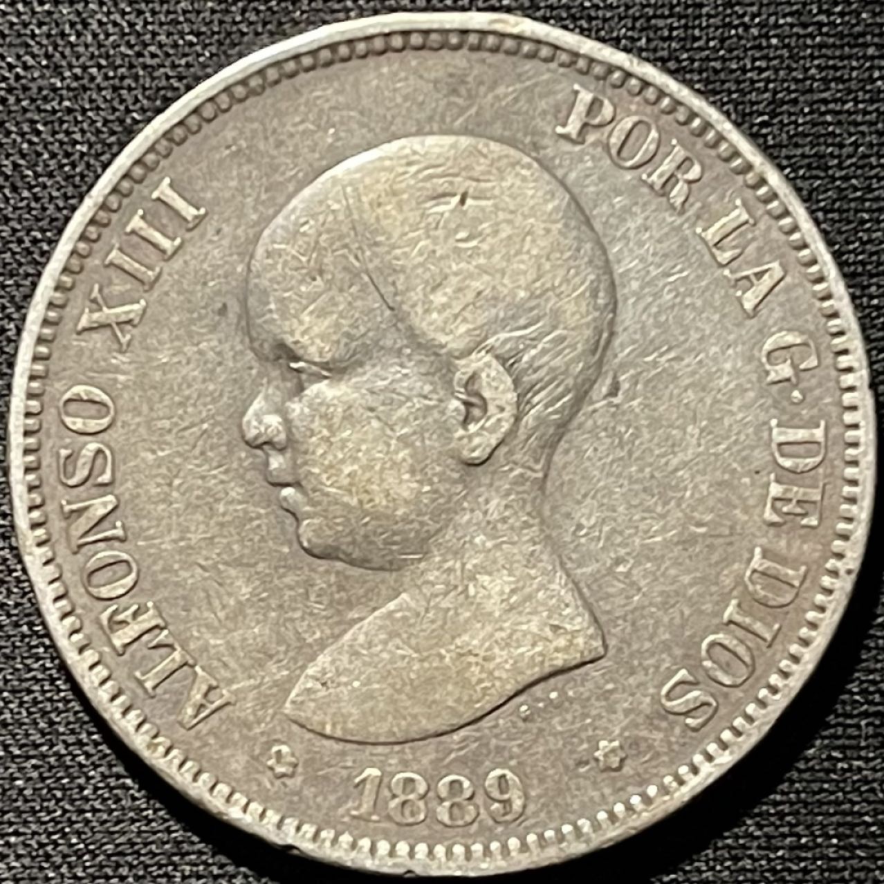 紫瑗钱币——第260期拍卖 西班牙 1889年 阿方索十三世 5比塞塔 银币 25克 0.9银