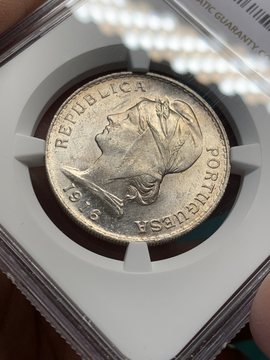 《竞宝斋》第146场-周日，周一 2场 (全场包邮) NGC-MS63 葡萄牙1916年 自由女神半圆 50分银币 顶级曝光品相