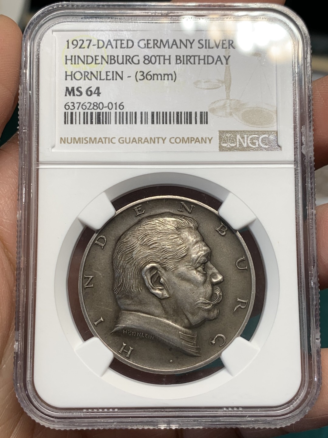 《竞宝斋》第146场-周日，周一 2场 (全场包邮) NGC-MS64 德国 1927年 兴登堡 80大寿纪念银章 少见品种