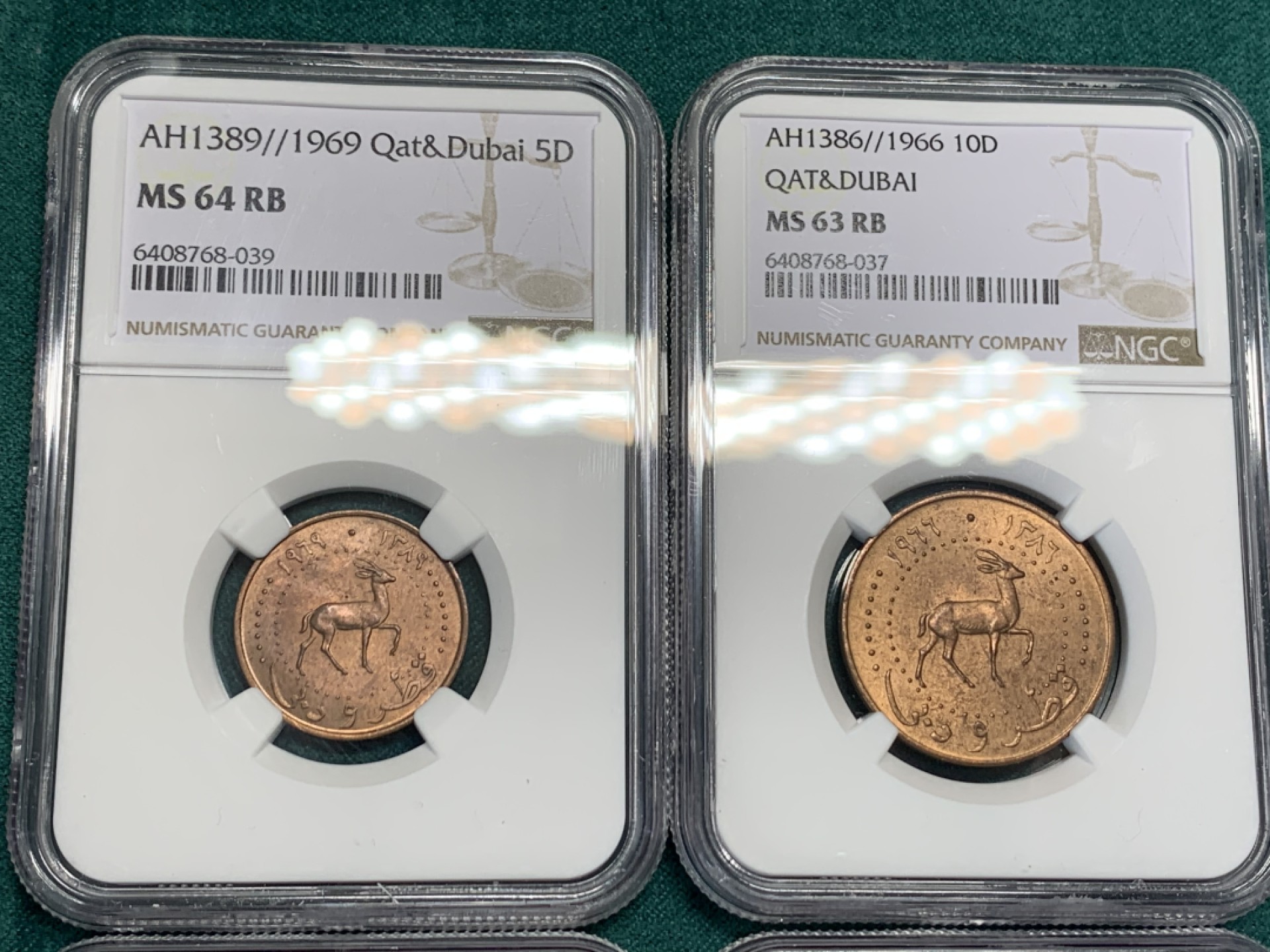 《竞宝斋》第146场-周日，周一 2场 (全场包邮) NGC-MS65/6364/64/64 卡塔尔AH1386年 小鹿五枚一组 铜/镍币 迪拜土豪名誉币