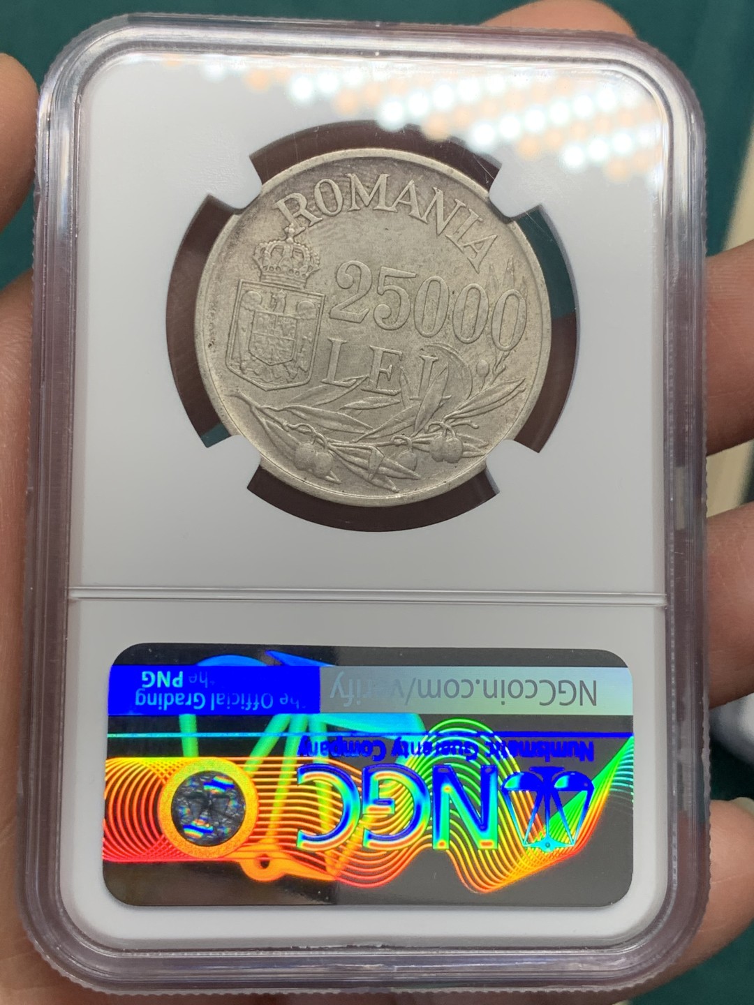 《竞宝斋》第146场-周日，周一 2场 (全场包邮) NGC-MS64 罗马尼亚1946年 25000列伊银币 顶级好品