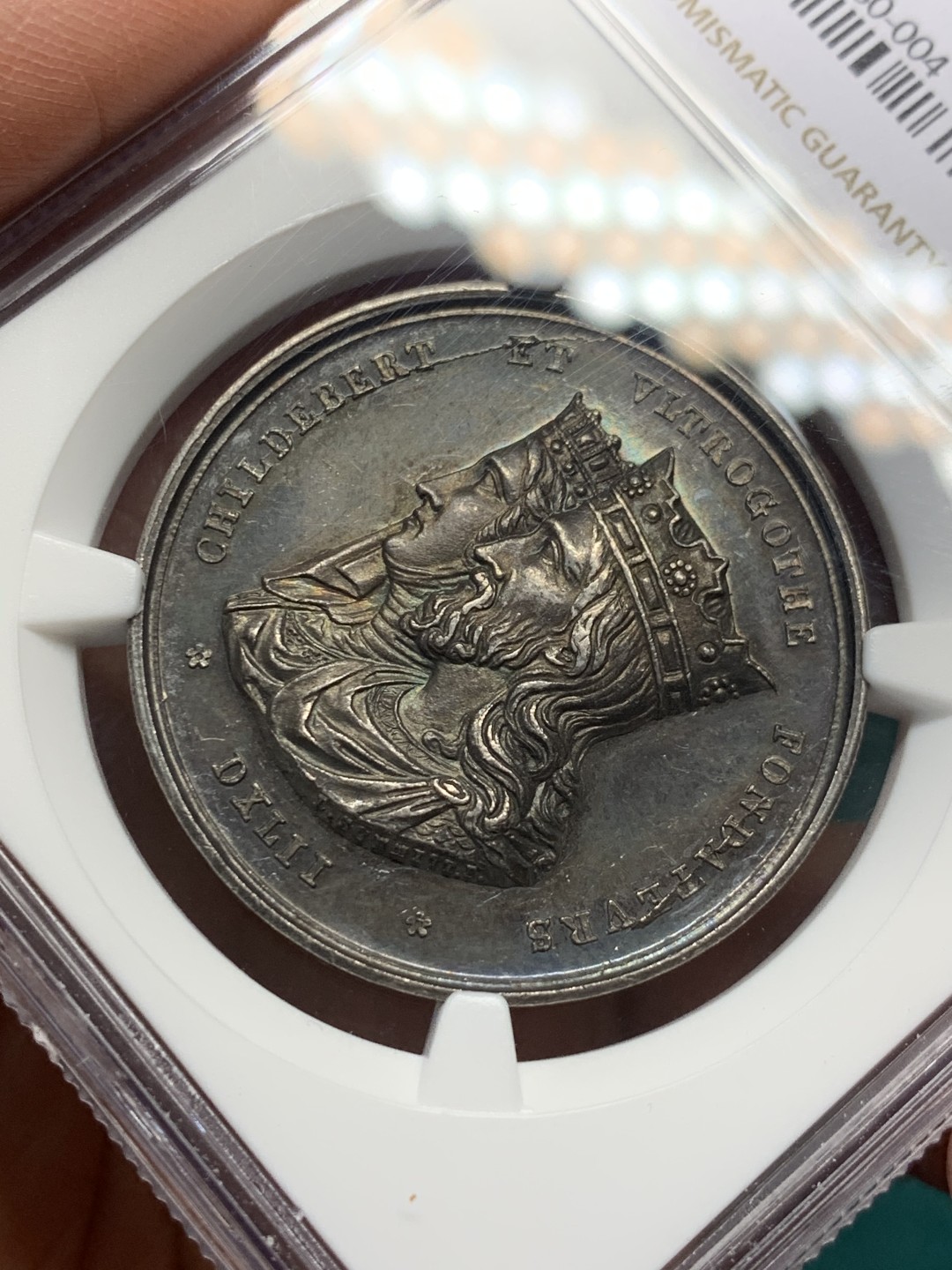 《竞宝斋》第146场-周日，周一 2场 (全场包邮) NGC-MS62 法国1845年 双皇头像 JETON银制 高浮雕 经典传世黑包浆 非常难得