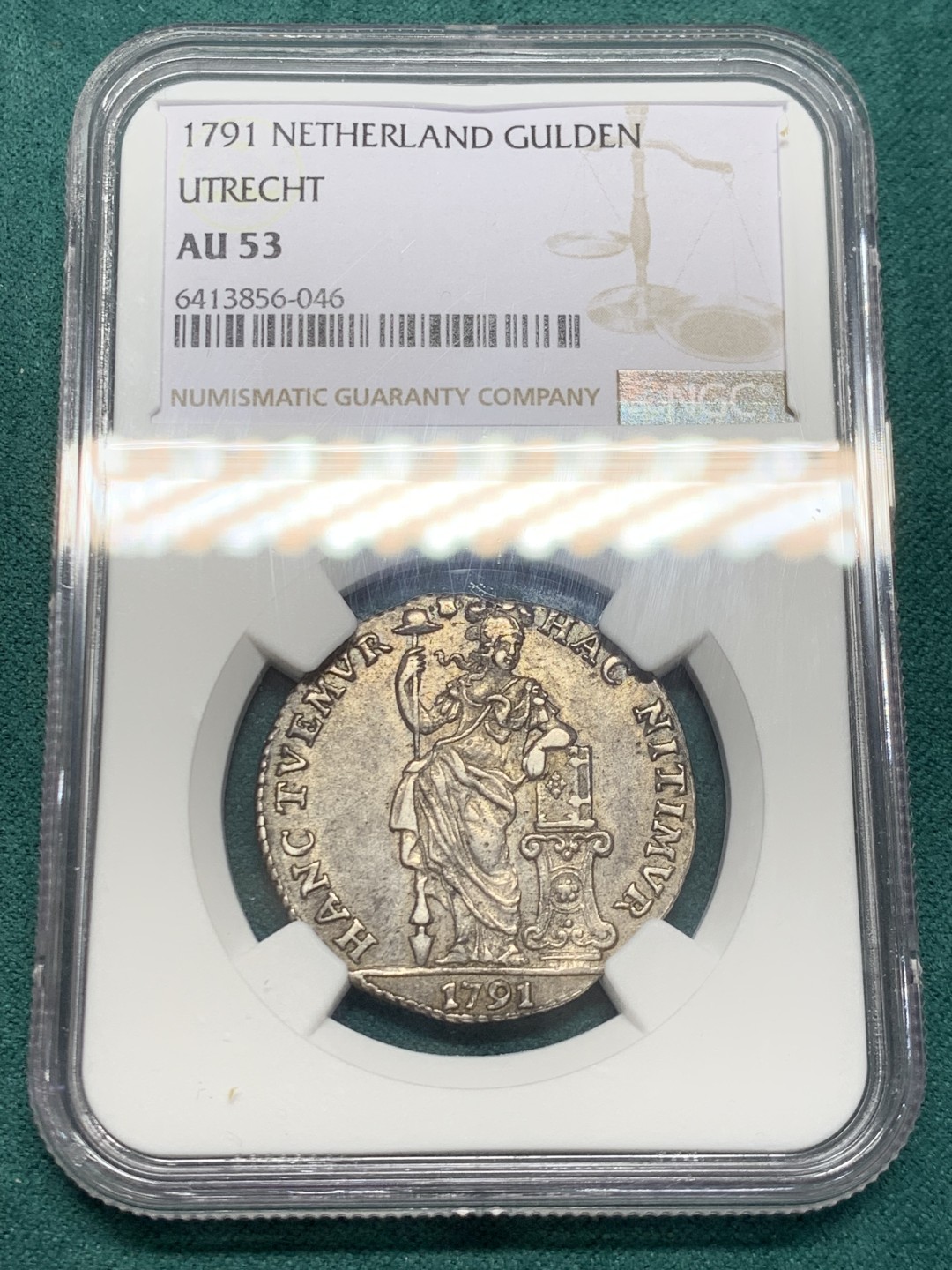 《竞宝斋》第146场-周日，周一 2场 (全场包邮) NGC-AU53 荷兰1791年 站人1盾银币 乌德勒支造 黑包浆