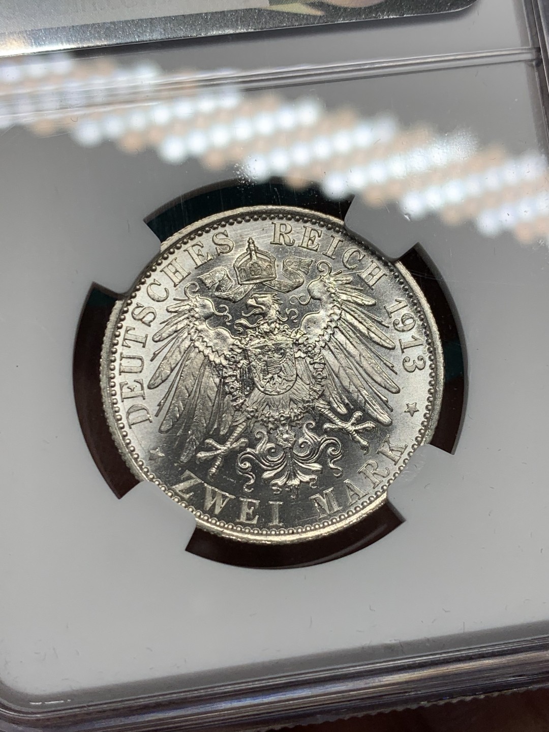 《竞宝斋》第146场-周日，周一 2场 (全场包邮) NGC-MS62 德国 1913年 2马克 银币 普鲁士 威廉二世军装版银币 光泽强烈