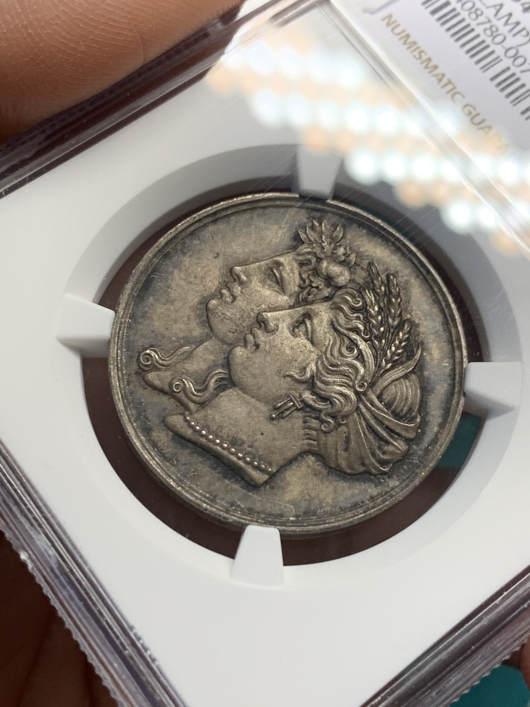 《竞宝斋》第146场-周日，周一 2场 (全场包邮) NGC-MS64 法国1819年 瑟涅河谷物女神 JETON 银制 高浮雕 顶极品相