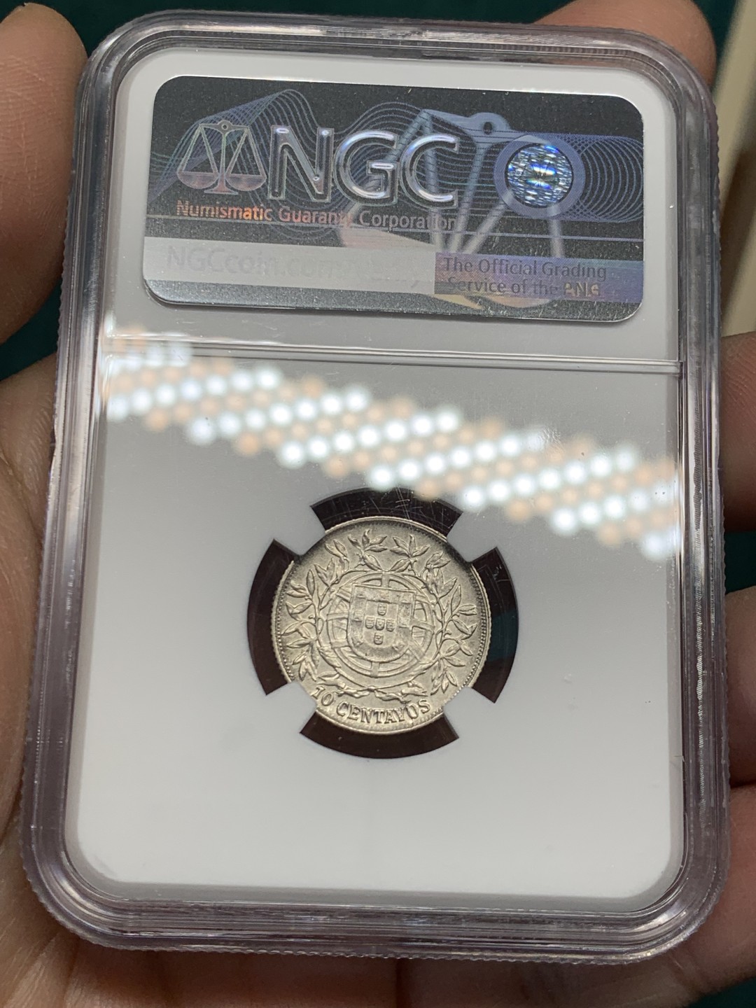 《竞宝斋》第146场-周日，周一 2场 (全场包邮) NGC AU 1915葡萄牙10分银币 不多见的规格