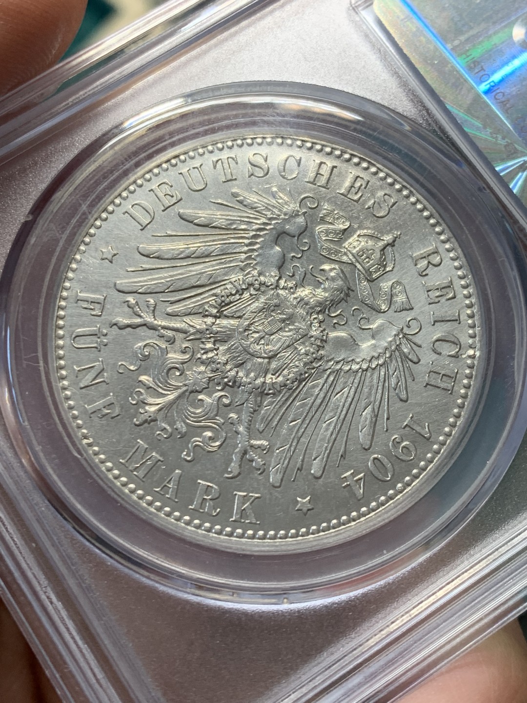 《竞宝斋》第146场-周日，周一 2场 (全场包邮) 公博-MS61 德国 1904年 5马克 梅克伦堡-什未林大公国 腓特烈 弗朗茨四世大婚纪念大银币  小邦国 发行量仅四万 少见品种 原光好品