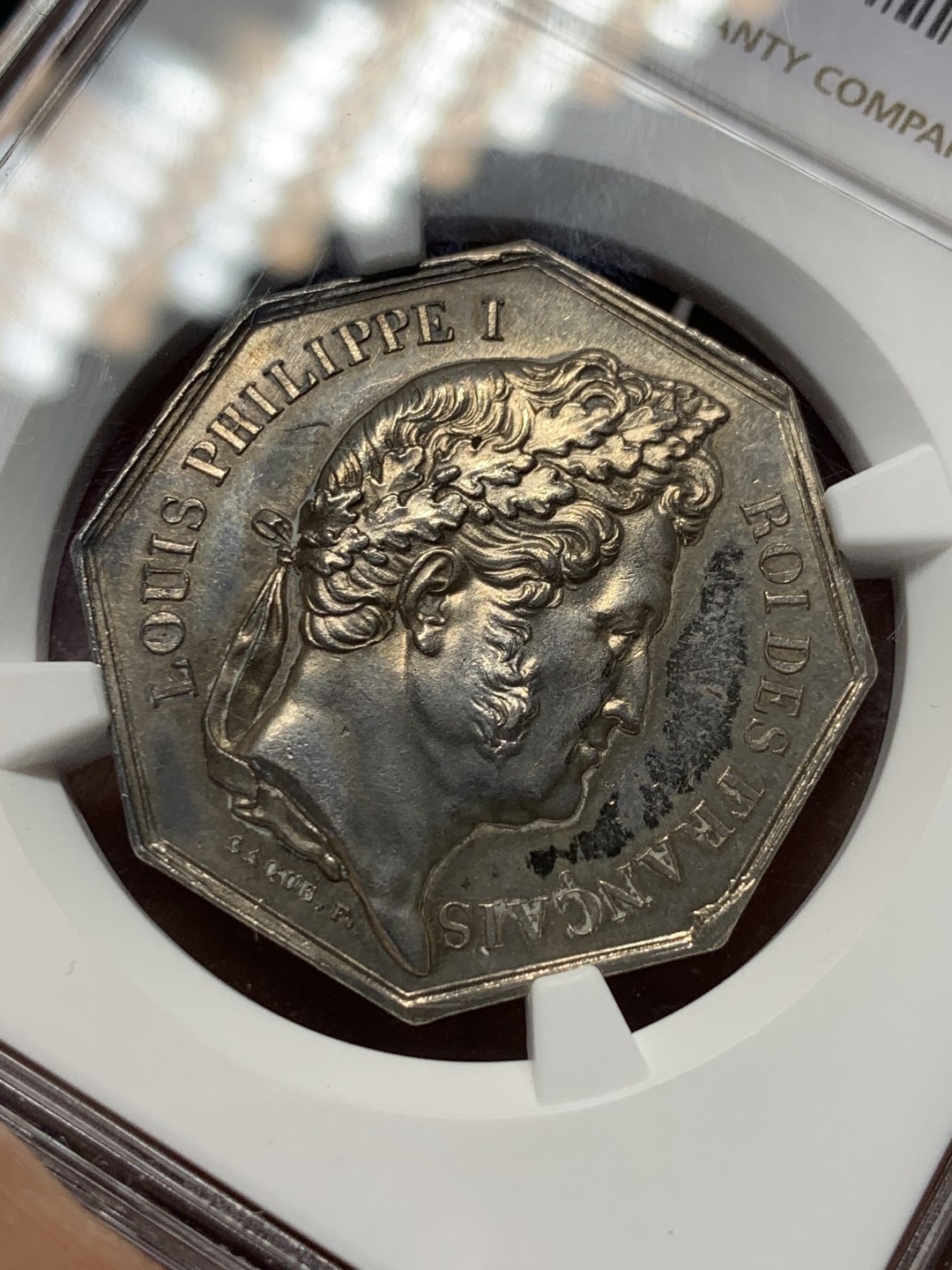 《竞宝斋》第146场-周日，周一 2场 (全场包邮) NGC MS63 法国 菲利普像 勒鲁吉市 公证处 银质八角代币 少见品种