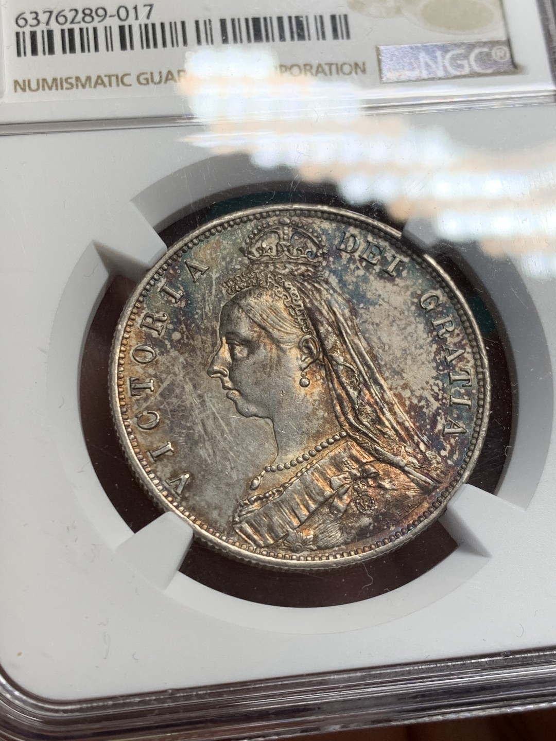 《竞宝斋》第146场-周日，周一 2场 (全场包邮) NGC-AU58 英国1887年维多利亚高冠半克朗 五彩包浆 细节见图