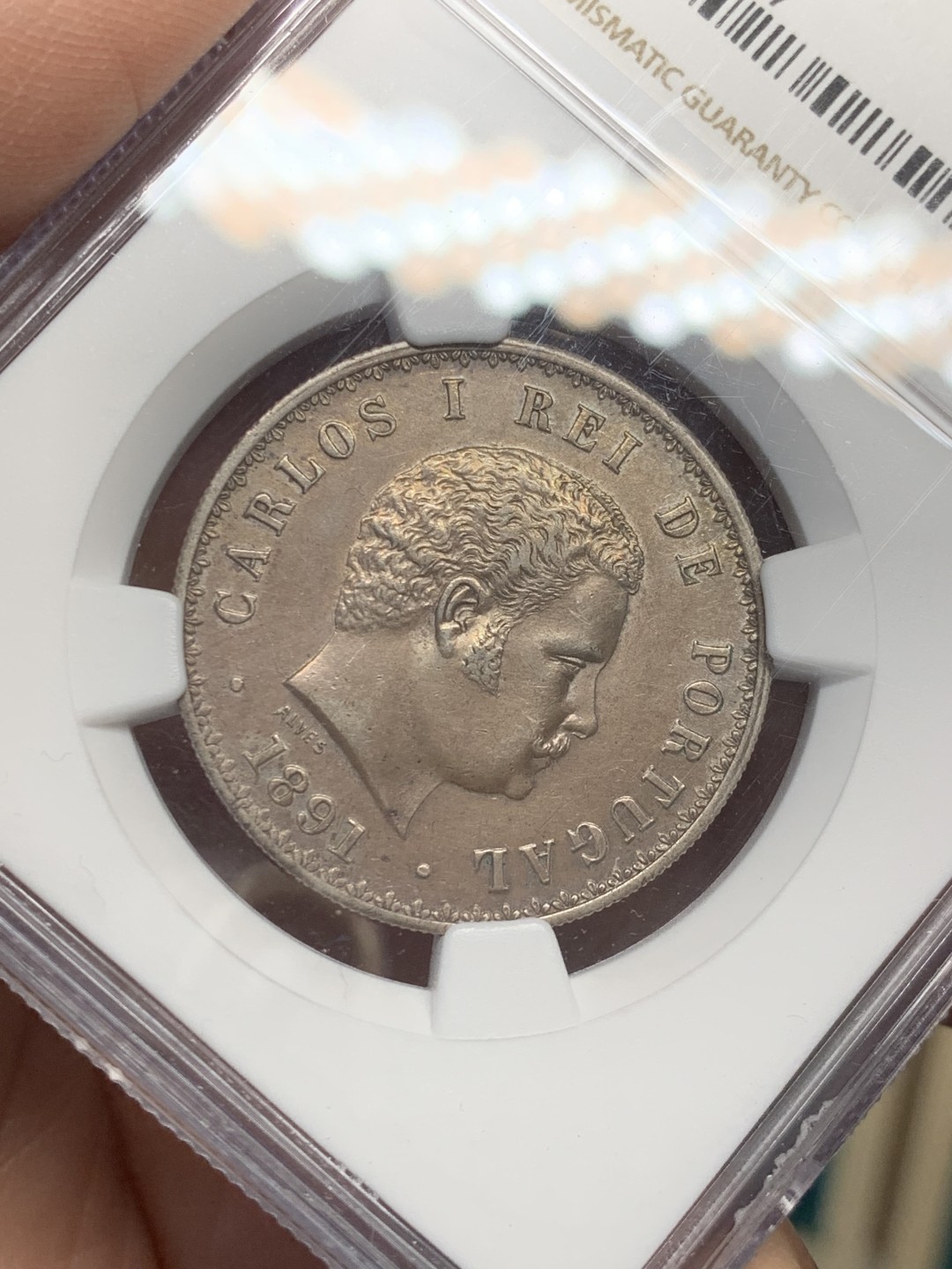 《竞宝斋》第146场-周日，周一 2场 (全场包邮) NGC AU 1891 葡萄牙500里斯银币，双面玫瑰色包浆，很漂亮