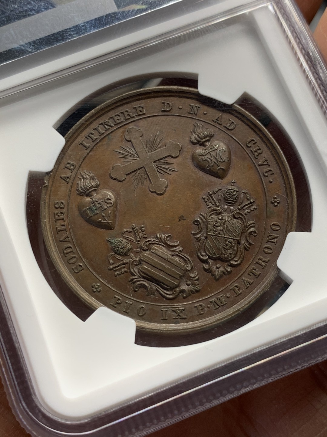 《竞宝斋》第146场-周日，周一 2场 (全场包邮) NGC MS63 1851年梵蒂冈高浮雕精美铜章 稀少 难得品相状态一流 加厚盒装