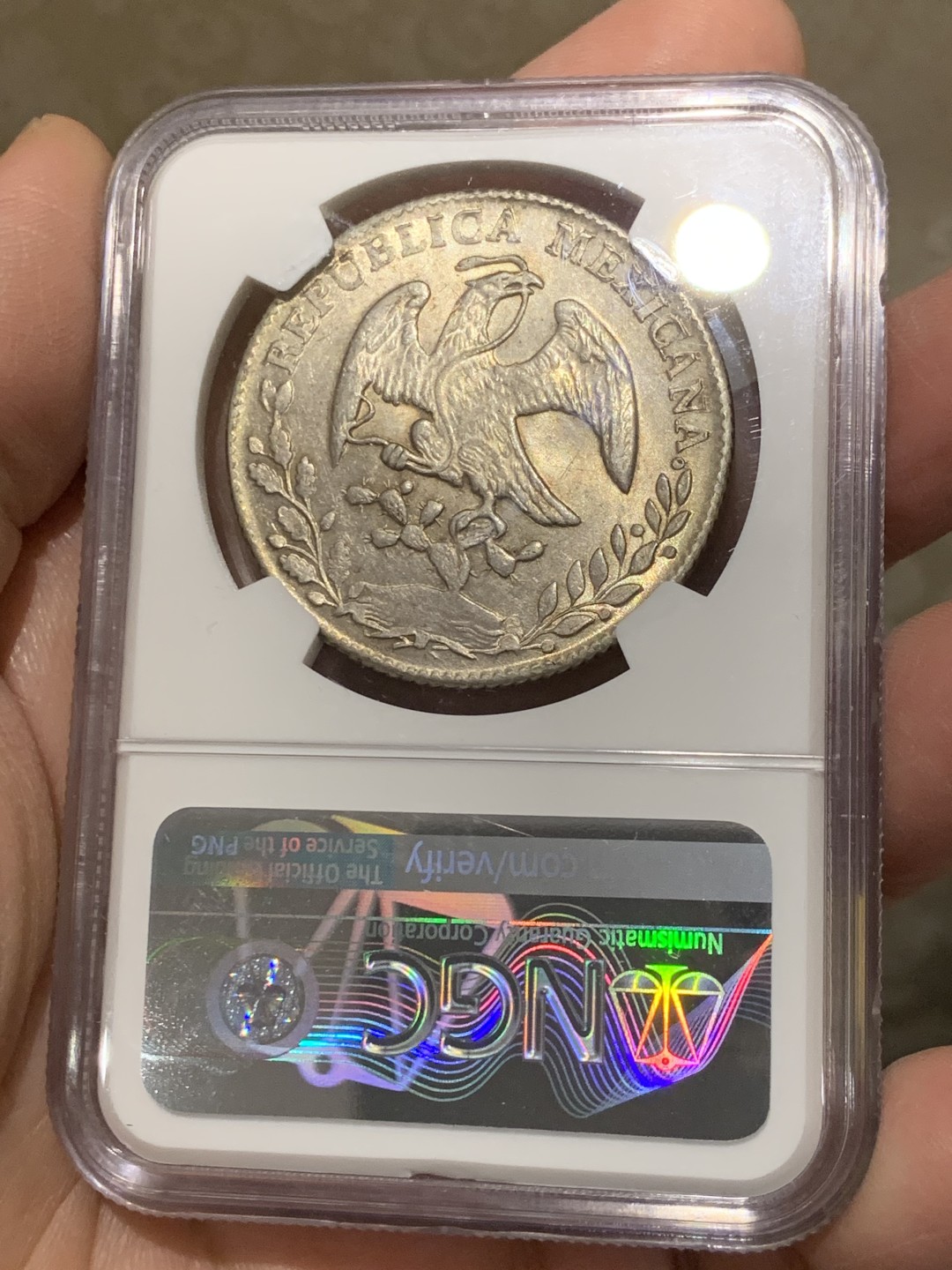 《竞宝斋》第146场-周日，周一 2场 (全场包邮) NGC MS62 墨西哥 1862年 中期 花边鹰洋 五彩光度好