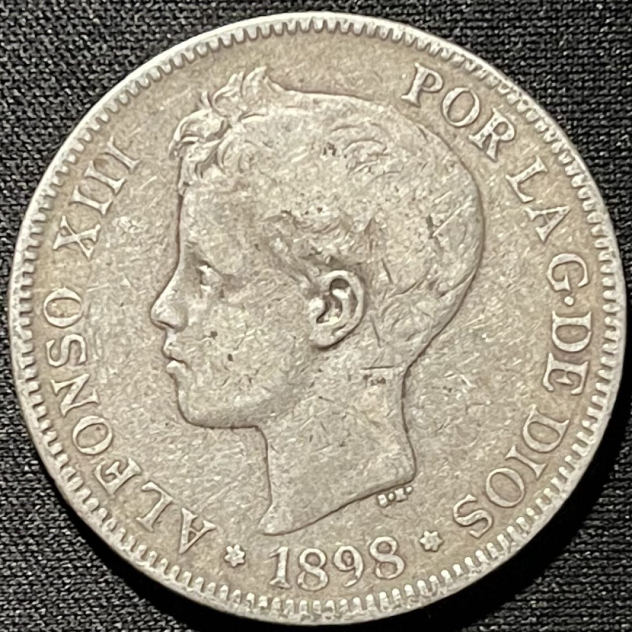 紫瑗钱币——第260期拍卖 西班牙 1898年 阿方索13世 5比塞塔 25克 0.9银