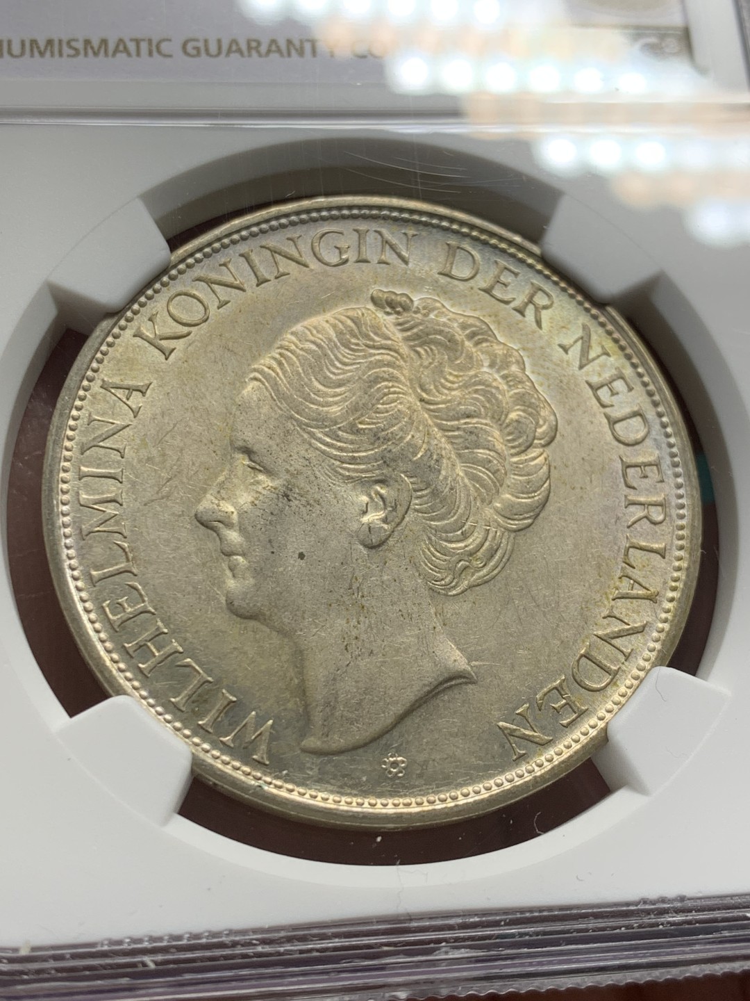 《竞宝斋》第146场-周日，周一 2场 (全场包邮) NGC-MS62 荷属东印度殖民地 1943年 女王威廉米娜2.5盾大银币 原光好品